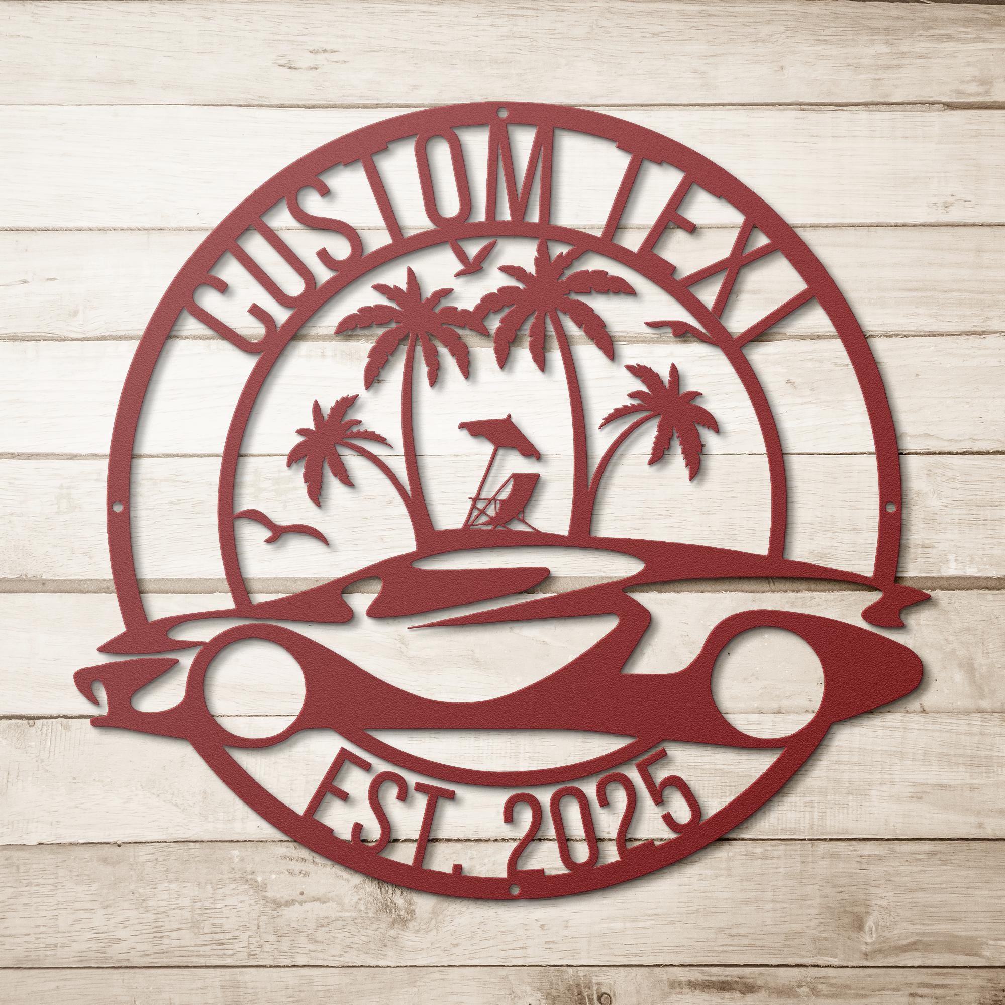Personalized Race Car & Beach Metal Sign | Custom Text Garage or Man Cave Wall Art | Unique Automotive Enthusiast Gift