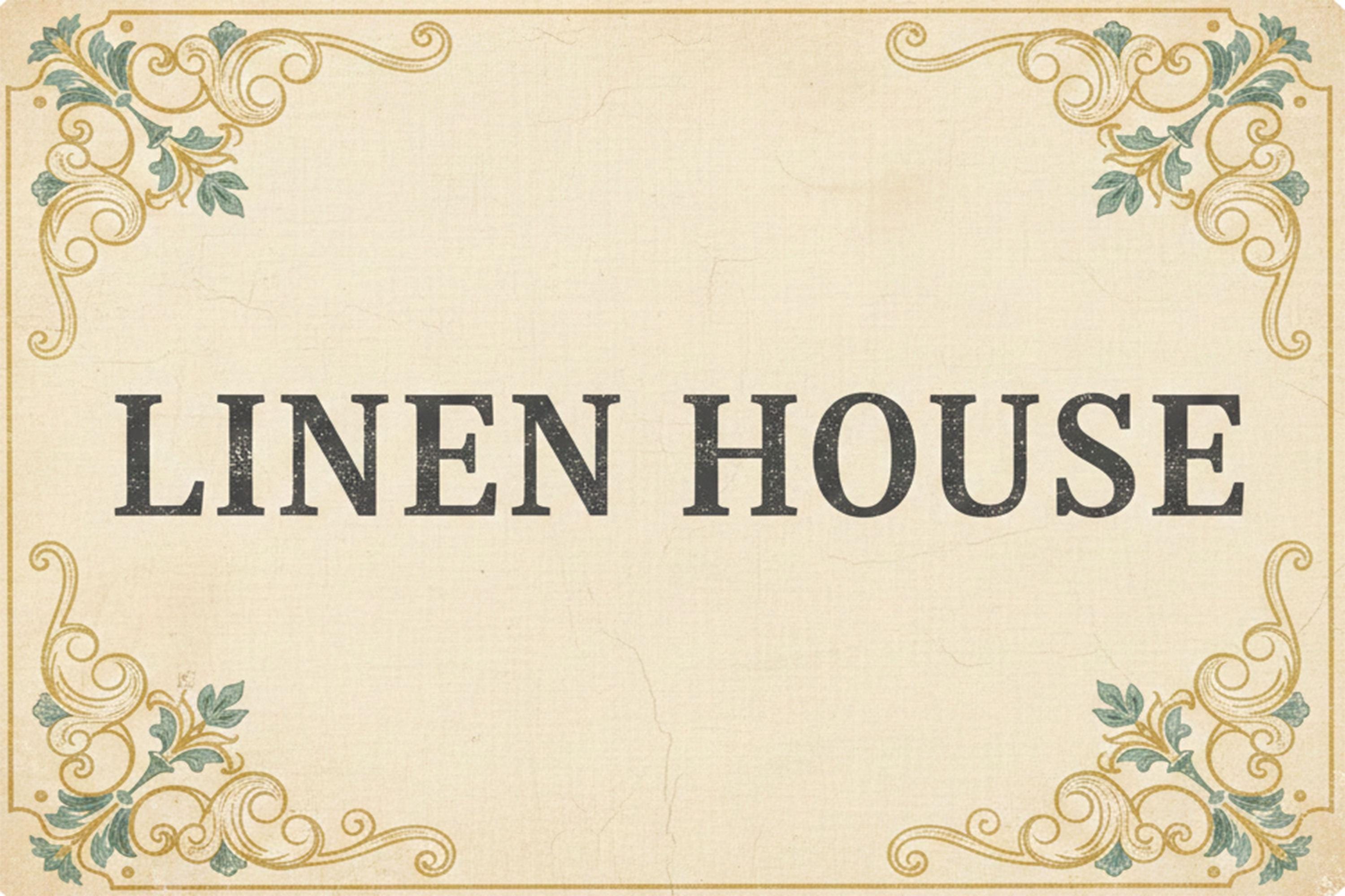 Elegant Linen House Sign, Vintage Farmhouse Metal Plaque, Textile Shop Home Decor Gift