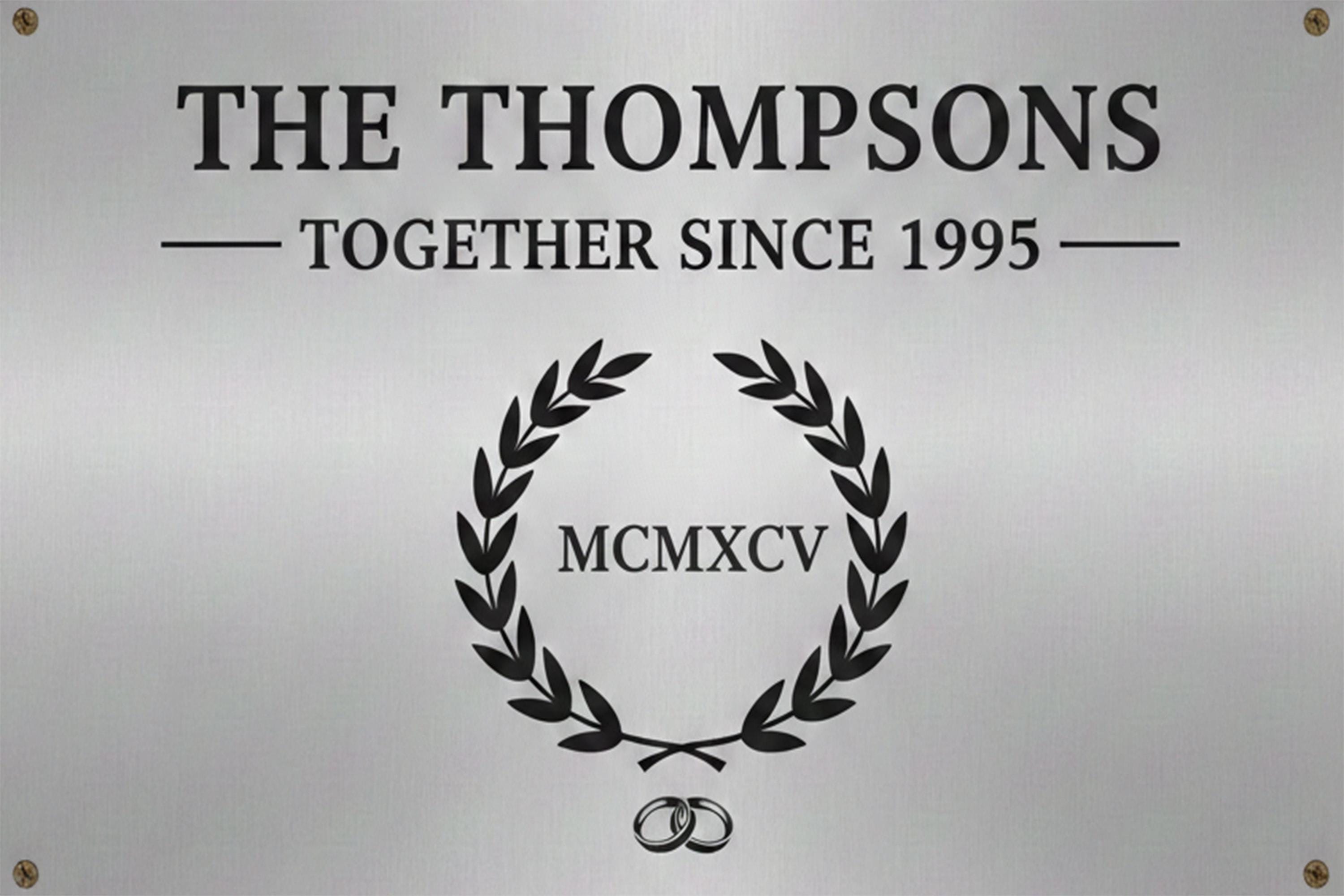 Custom Anniversary Metal Sign, Personalized Together Since Plaque, Silver Wall Art