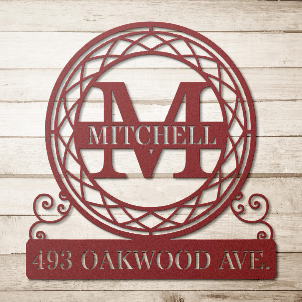 Personalized Round Metal Address Sign, Custom House Number Plaque, Family Name Monogram