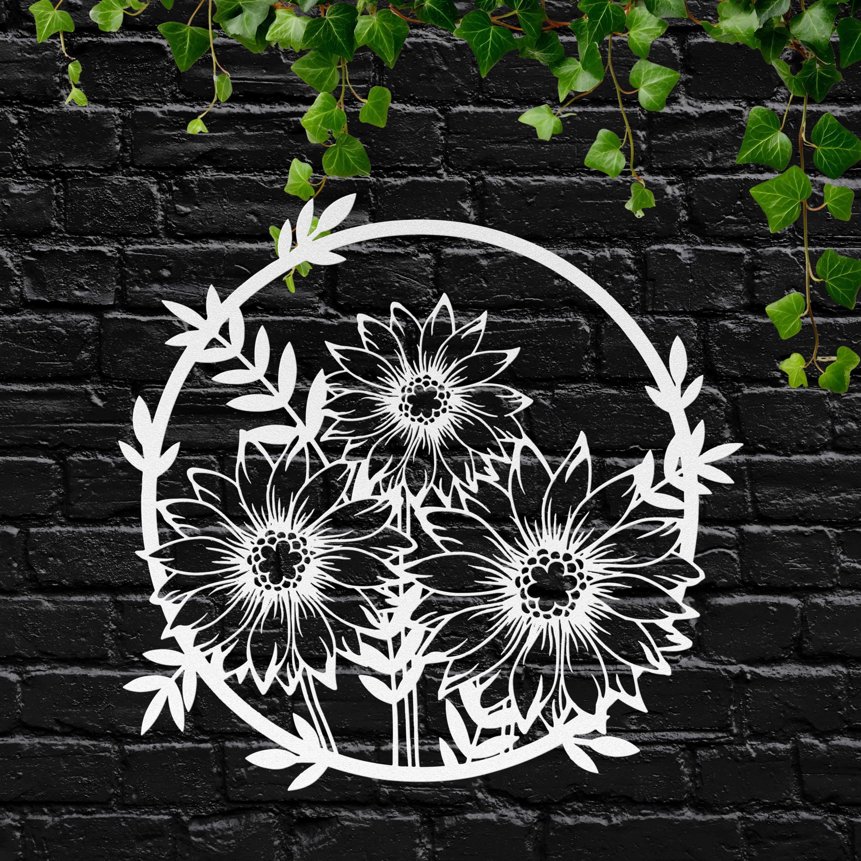 Sunflower Metal Wall Art - Rustic Farmhouse Floral Outline Decor With Metal Flower Ring