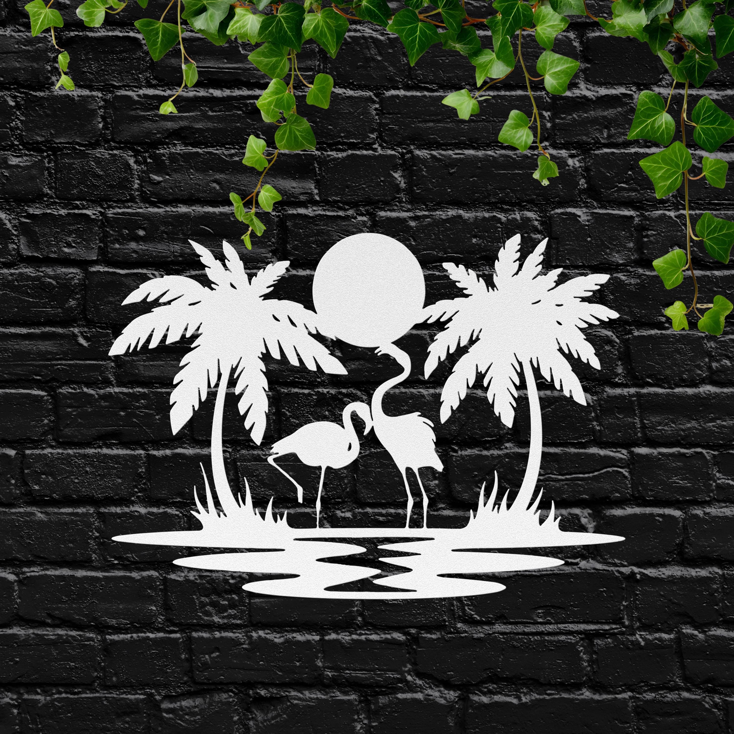 Flamingo Tropical Metal Wall Art, Palm Tree Beach Sign, Summer Island Home Decor