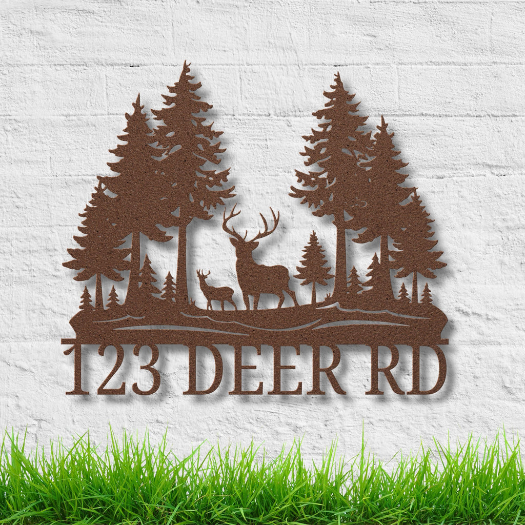 Custom Deer Metal Sign - Personalized House Number Plaque | Rustic Cabin Decor