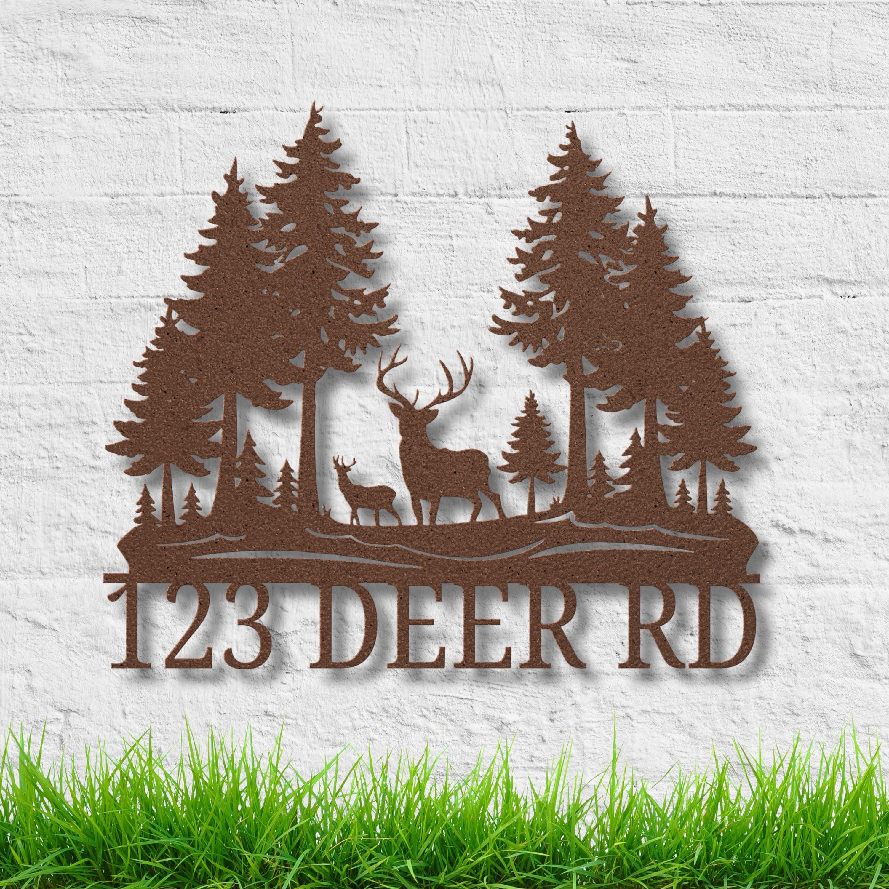 Custom Deer Metal Sign - Personalized House Number Plaque | Rustic Cabin Decor