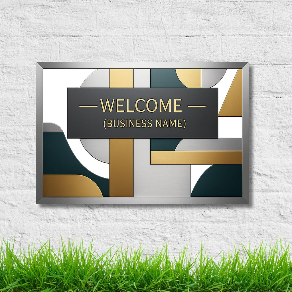 Custom Modern Welcome Business Sign, Abstract Geometric Metal Art, Contemporary Office Decor