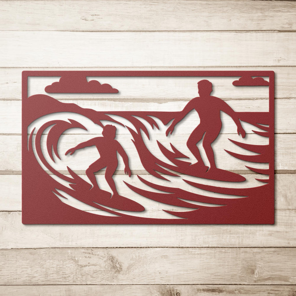 Surfing Metal Wall Art, Ocean Wave Rider Sign, Coastal Surfer Gift, Beach House Decor