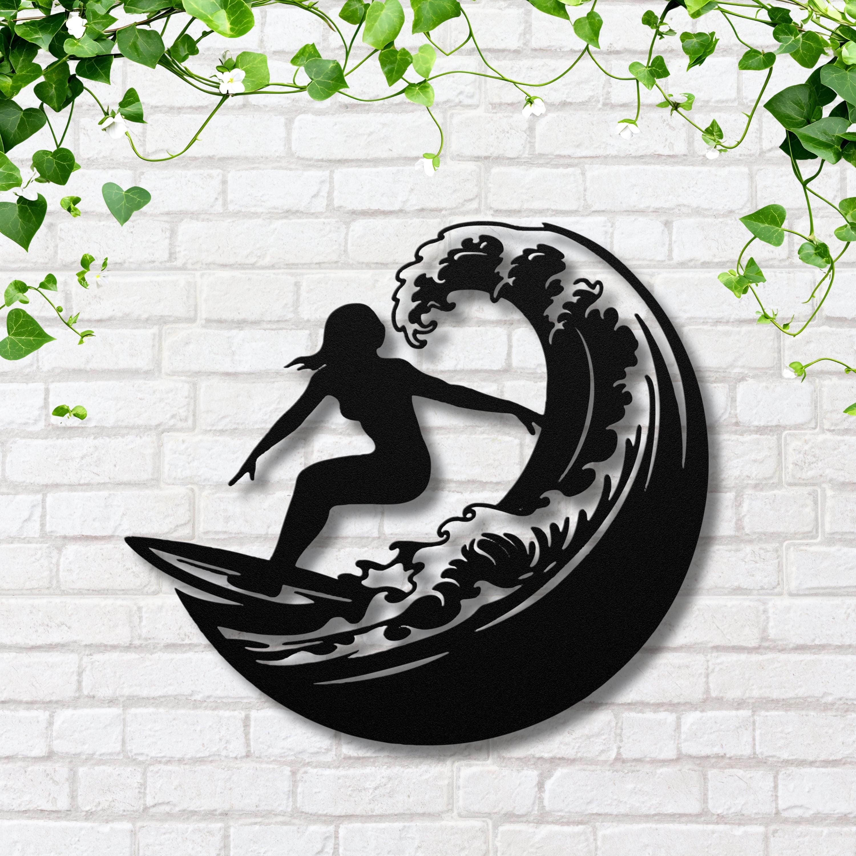 Metal Surfer Wall Art, Ocean Wave Silhouette, Modern Beach Decor, Surf Metal Sign, Water Sport Art, Coastal Home Gift