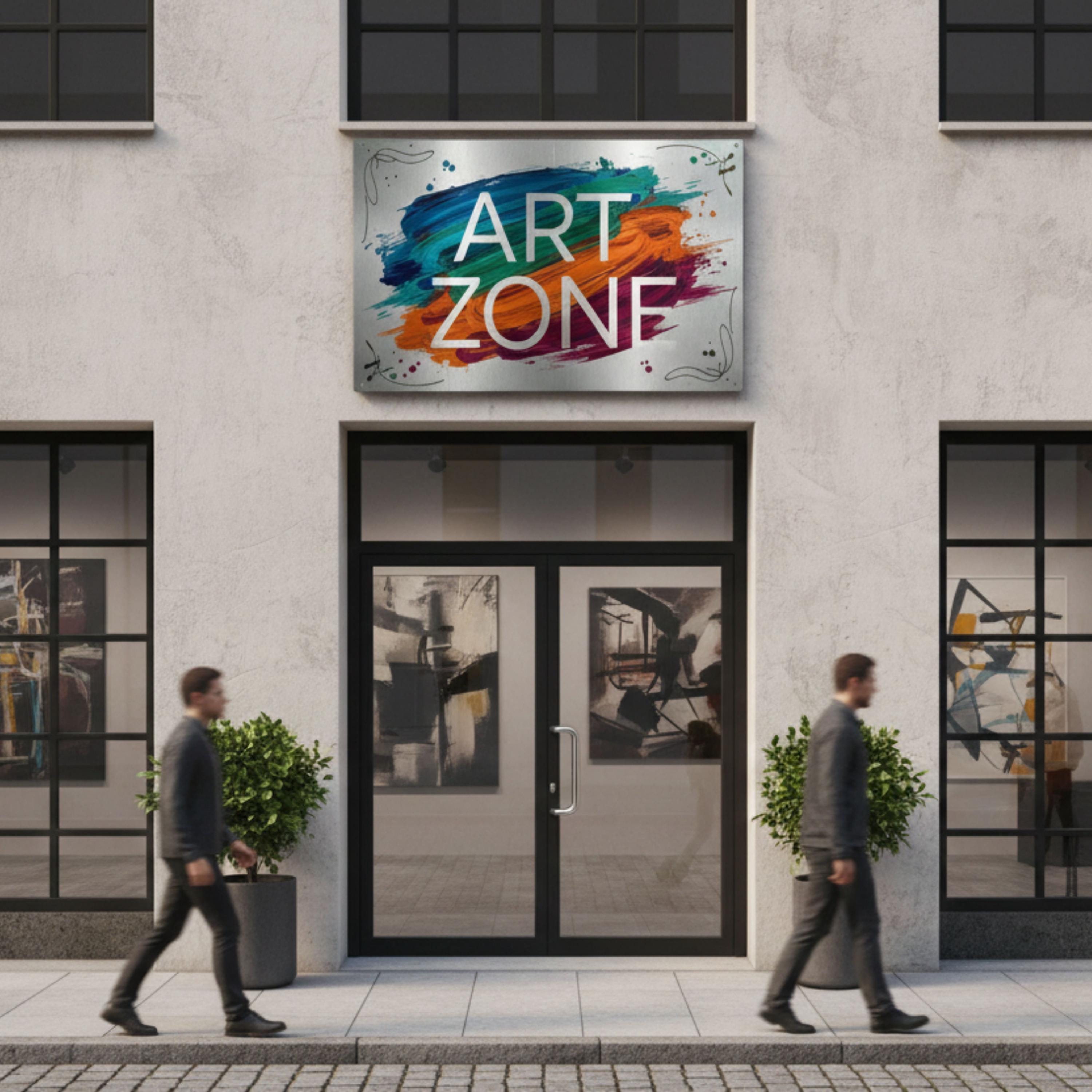 Art Zone Metal Sign | Creative Studio Decor | Colorful Paint Stroke Wall Art | Artist Gift for Craft Room | Gallery Tin Plaque