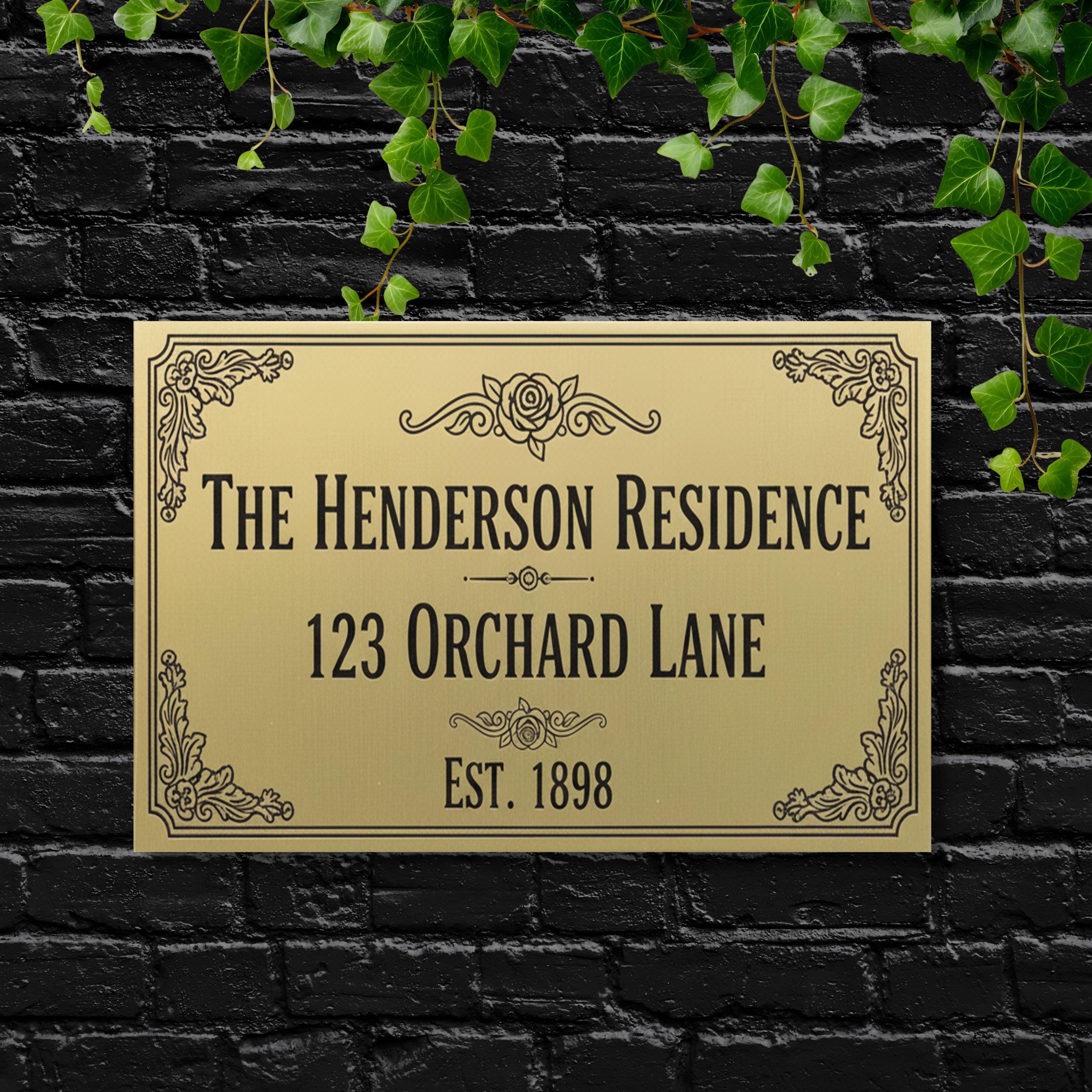 Custom Family Name Sign - Personalized Metal Plaque | Brass Style Durable Address Marker