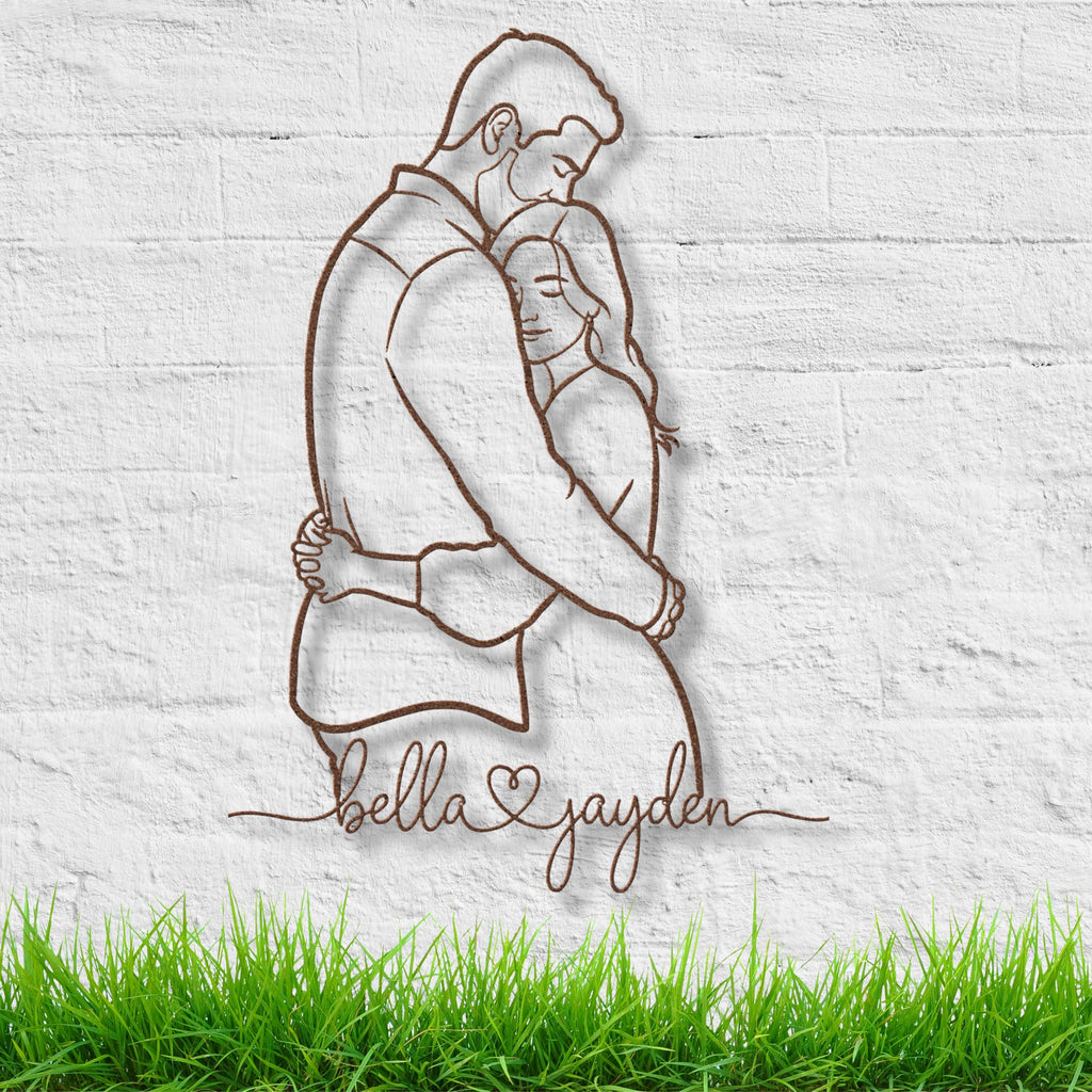 Custom Metal Sign – Personalized Couple Hug Silhouette | Unique Wedding Gift