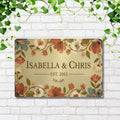 Personalized Couple Anniversary Metal Sign, Floral Established Date Plaque, Wedding Gift Art