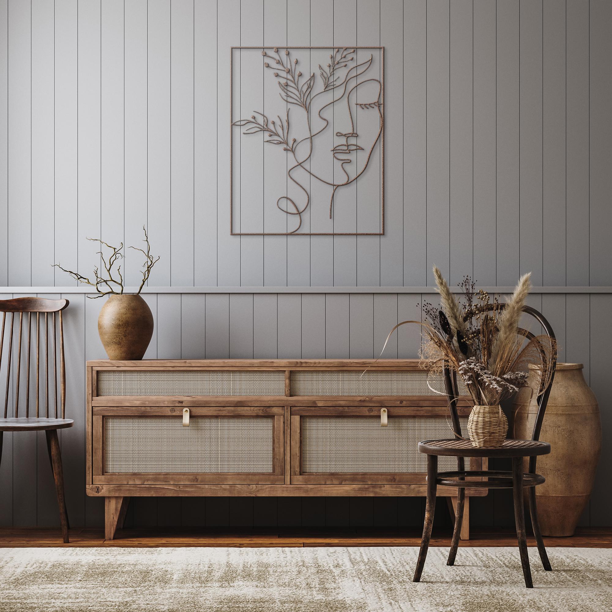 Minimalist Face Line Art - Abstract Metal Sign | Botanical Wall Art, Feminine Home Decor