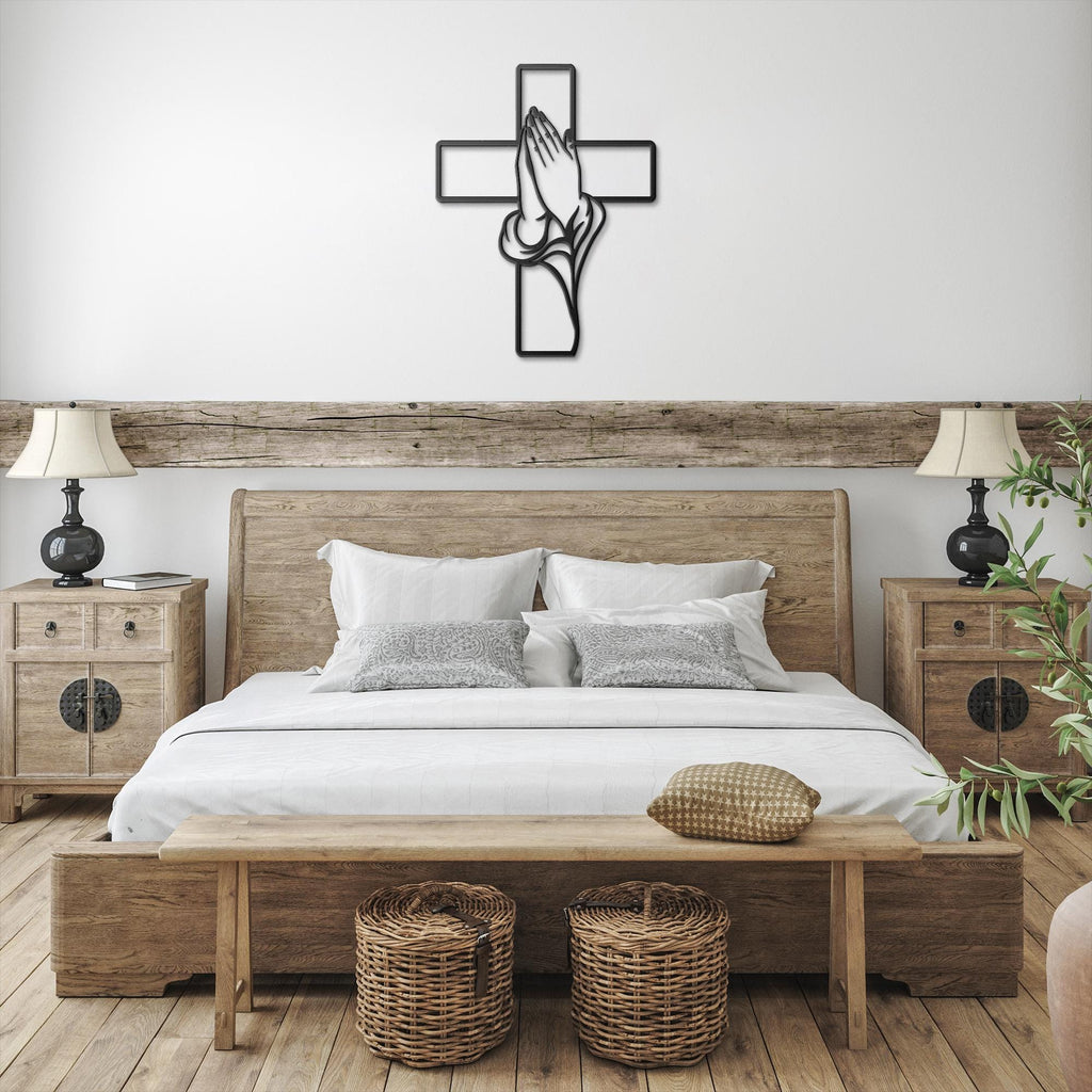 Praying Hands Cross Art - Durable Steel Wall Art | Christian Wall Decor