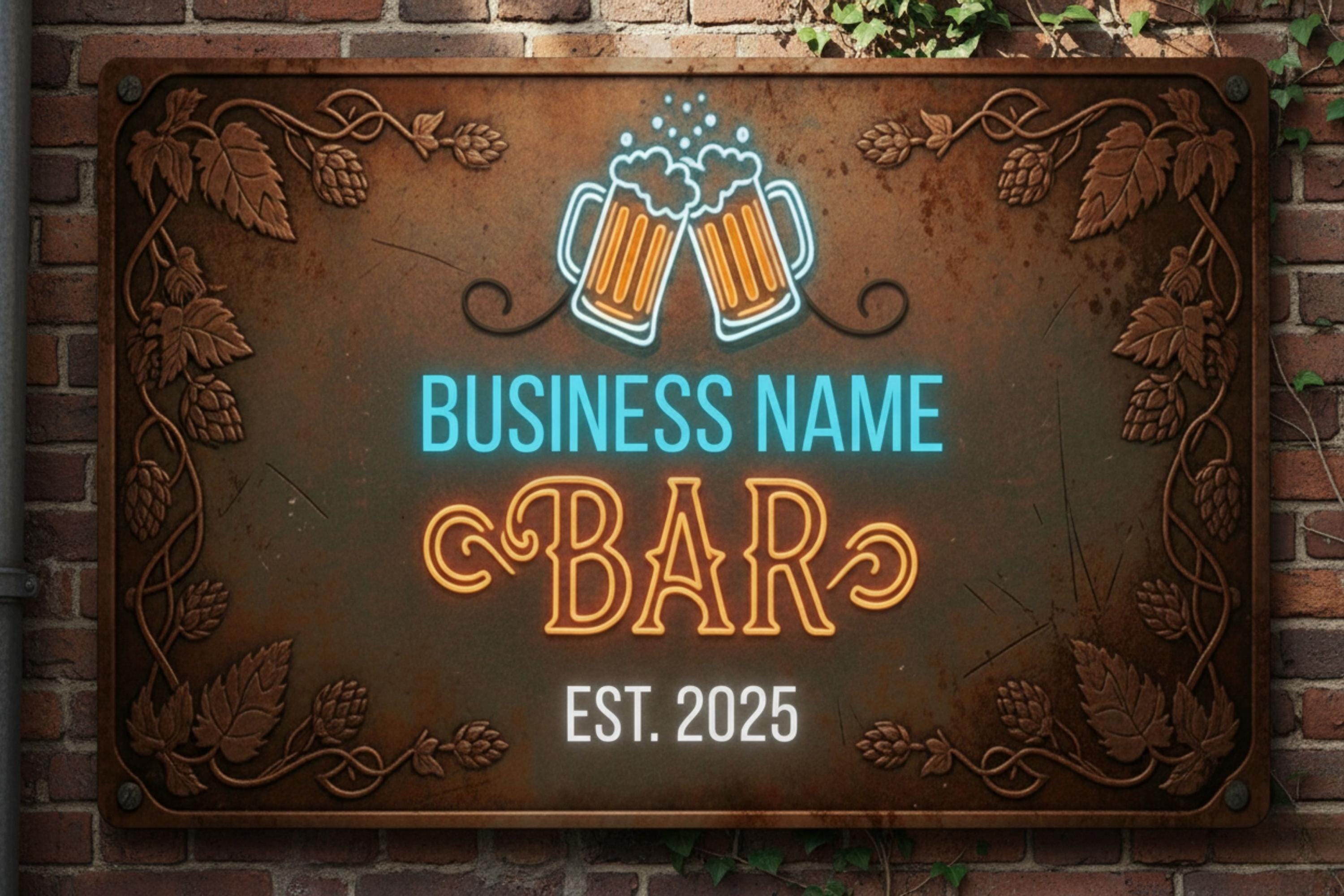 Custom Neon Bar Sign, Personalized Metal Pub Plaque, Vintage Brewery Decor, Est. Date Man Cave Gift, Rustic Home Bar Wall Art, Beer Cheers