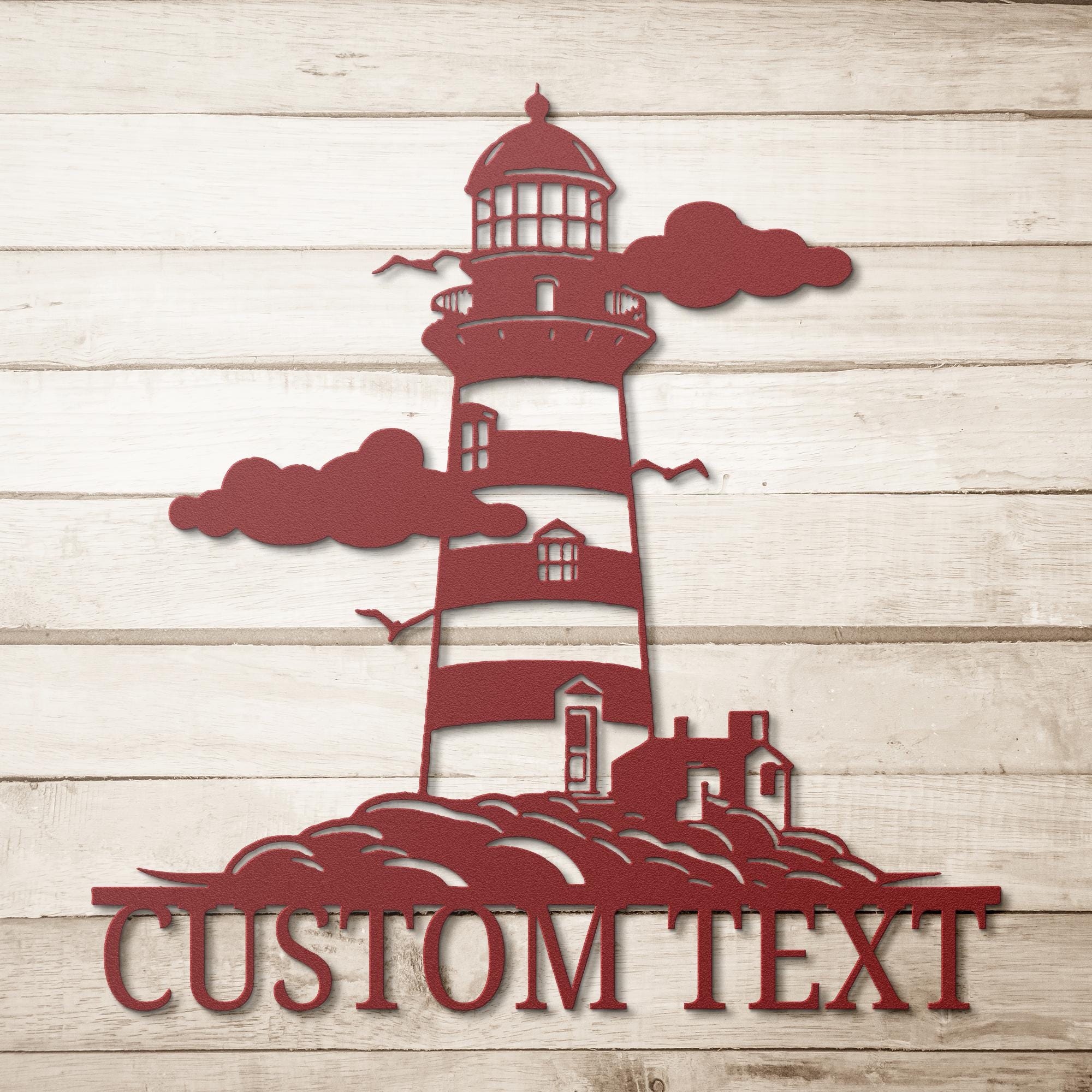 Personalized Lighthouse Sign, Coastal Beach Home Decor, Custom Ocean Metal Art, Nautical Wall Decor, Die Cut Seaside Gift
