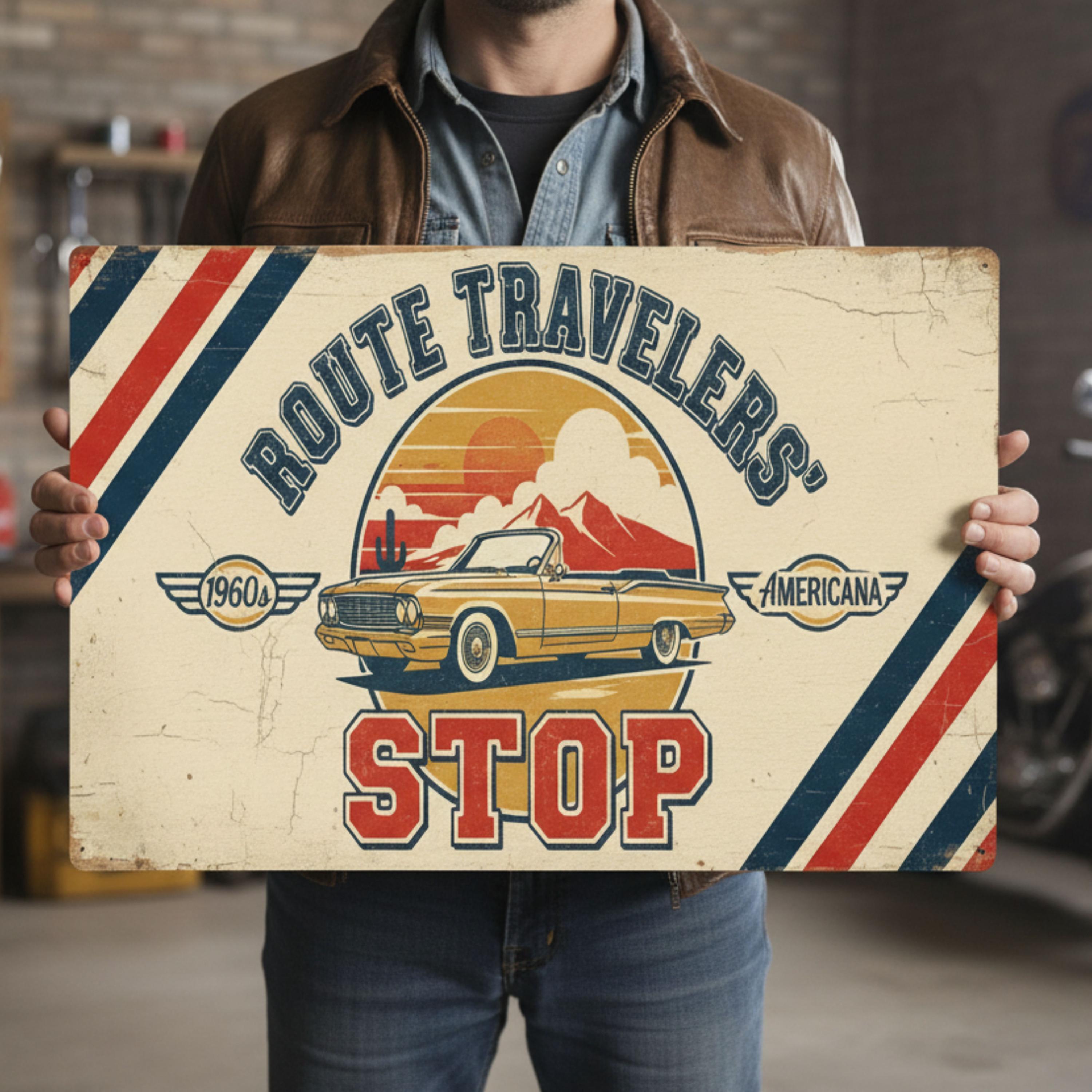 Vintage Metal Sign – Retro Wall Decor Featuring Classic Car Art & Durable Steel