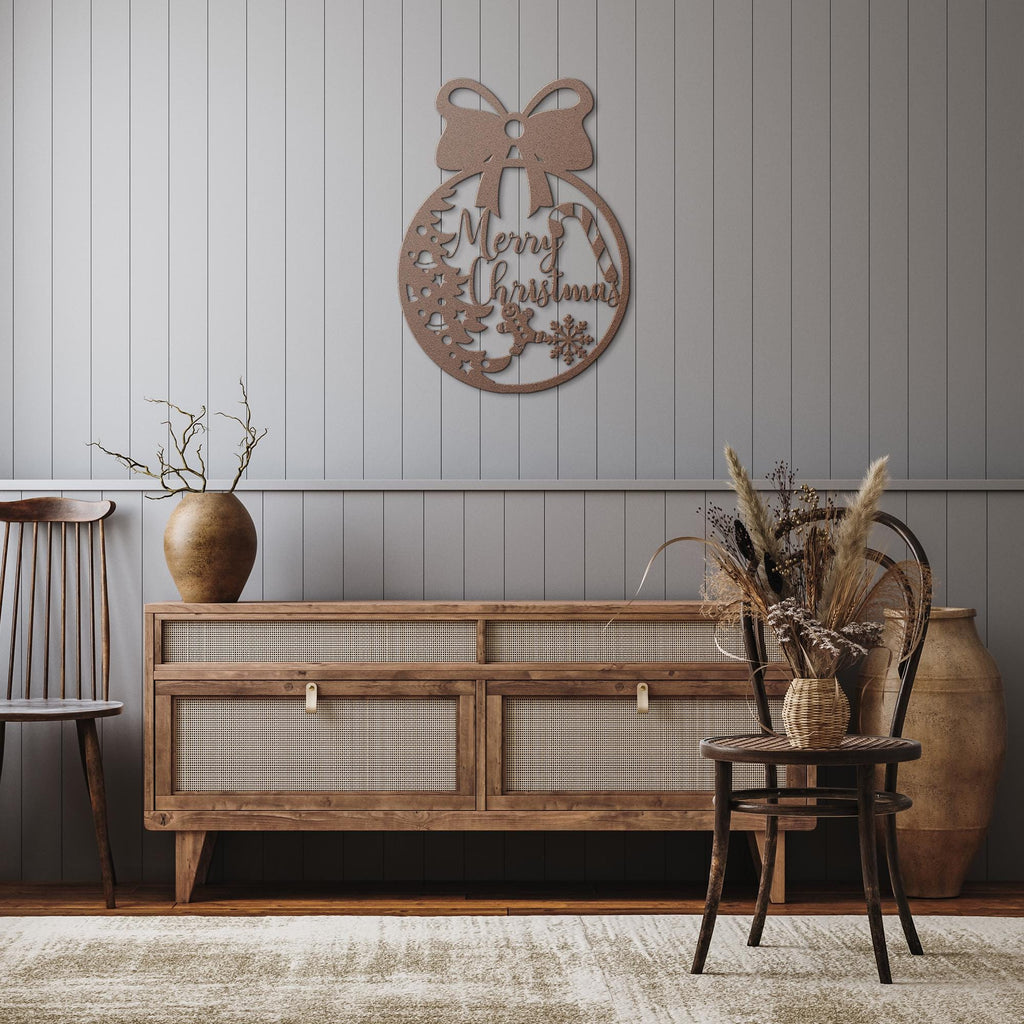 Merry Christmas Ornament Metal Sign, Gingerbread Man, Candy Cane Wall Art