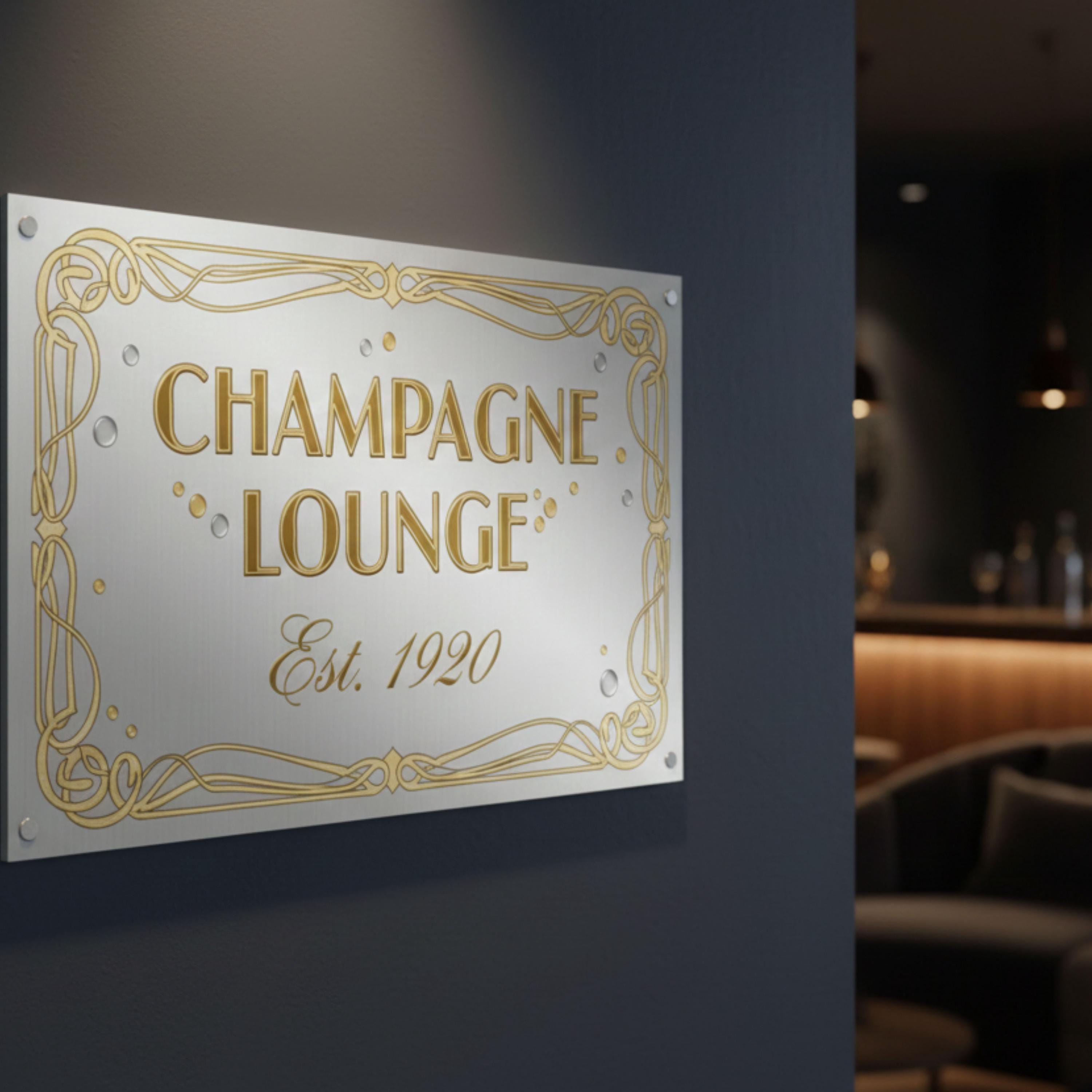 Art Deco Champagne Lounge Metal Sign, Vintage Bar Decor, Elegant Home Bar Plaque, Roaring Twenties Speakeasy Wall Art