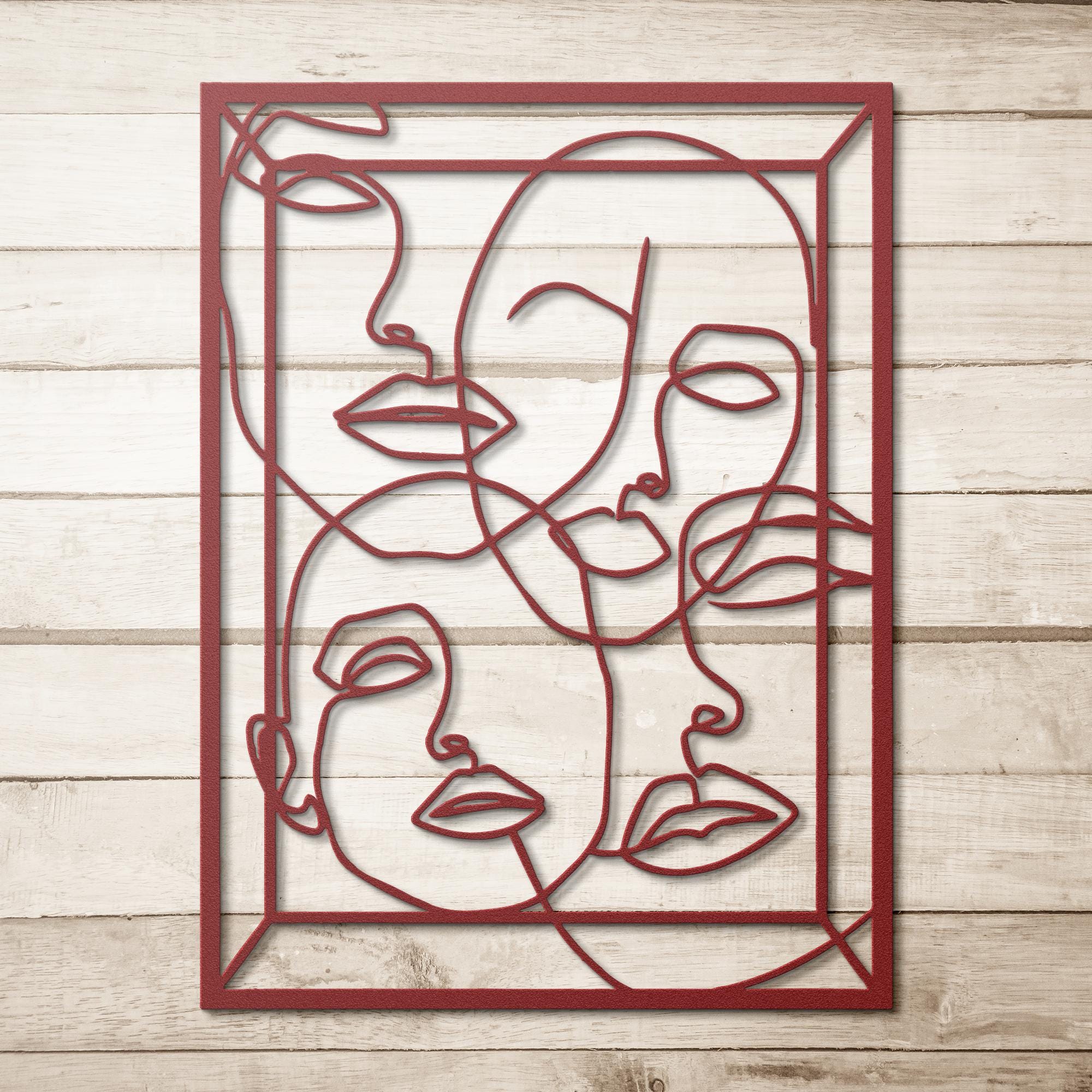 Abstract Line Art Faces Metal Wall Decor, Minimalist Human Portrait Sign, Modern Home