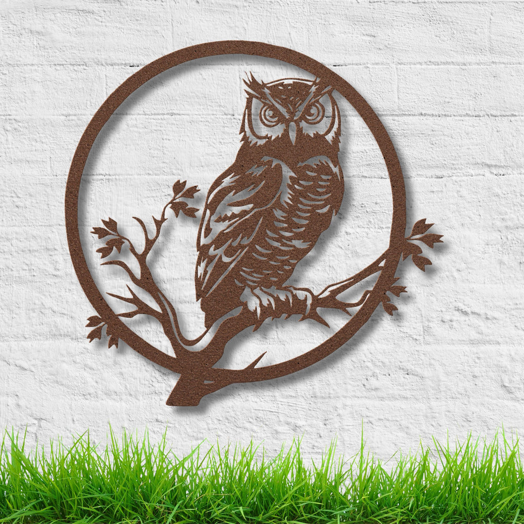 Owl Metal Wall Art, Forest Bird Silhouette Decor, Circular Nature Animal Wall Sign