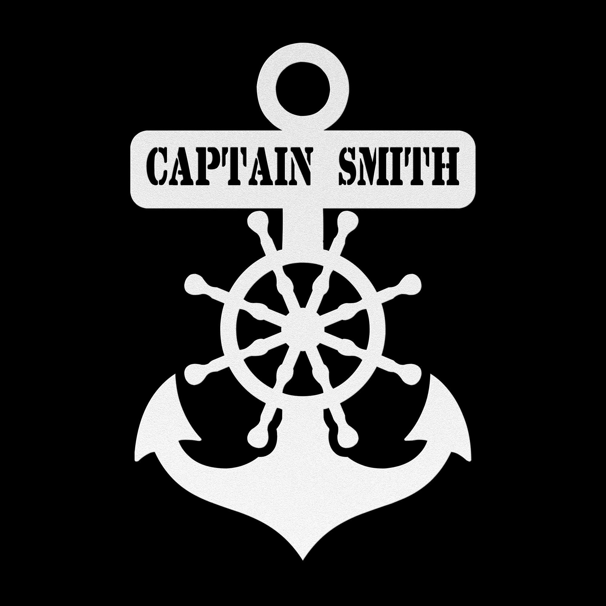 Personalized Captain's Wheel and Anchor Metal Sign, Custom Text, Nautical Gift, Sailor Gift