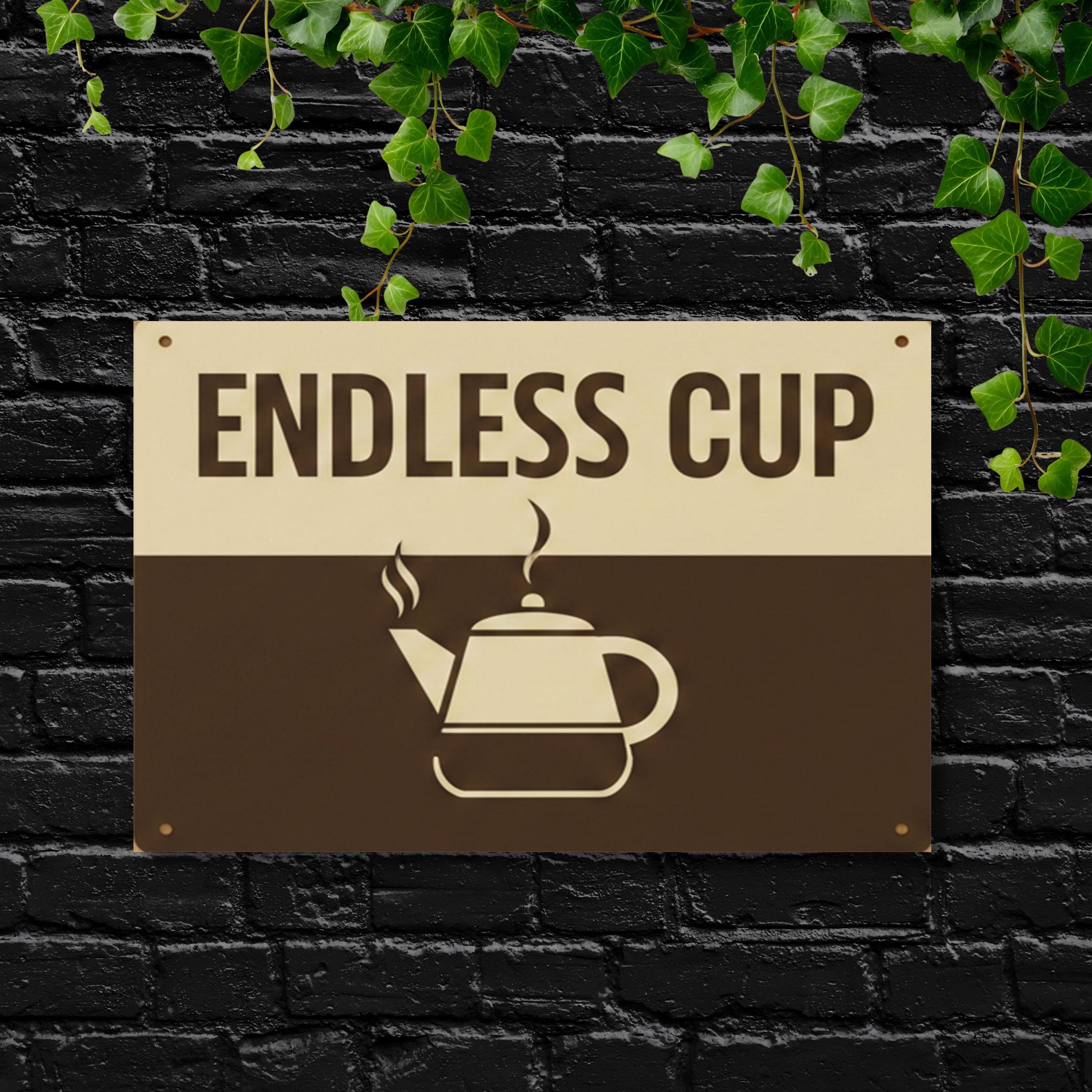 Endless Cup Coffee Metal Sign, Minimalist Kitchen Wall Art, Cafe Decor, Tea Pot Sign
