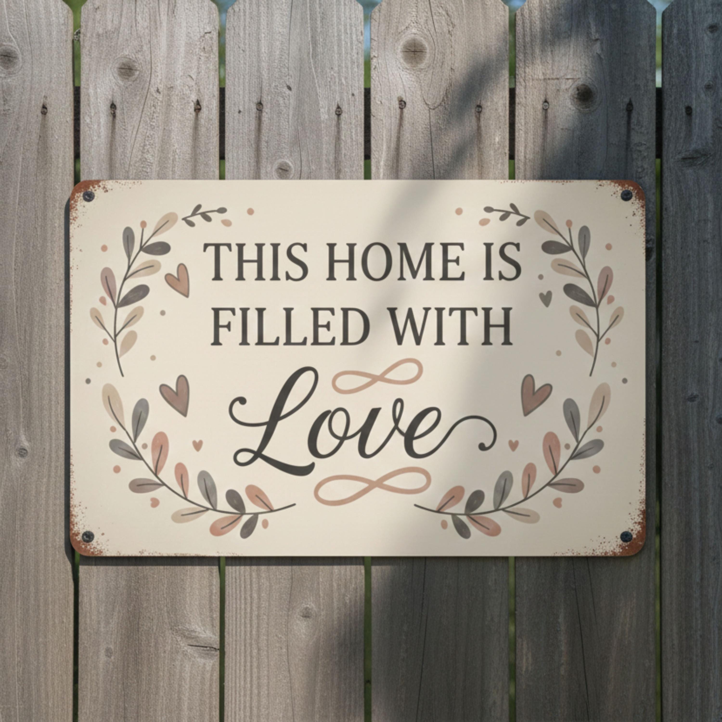 This Home is Filled With Love Metal Sign, Botanical Wall Art, Heart Home Decor