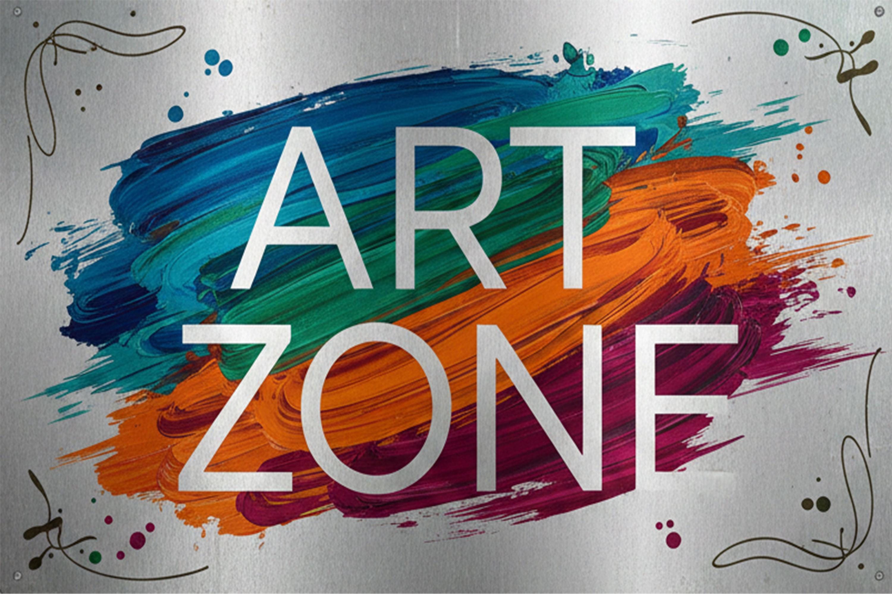 Art Zone Metal Sign | Creative Studio Decor | Colorful Paint Stroke Wall Art | Artist Gift for Craft Room | Gallery Tin Plaque