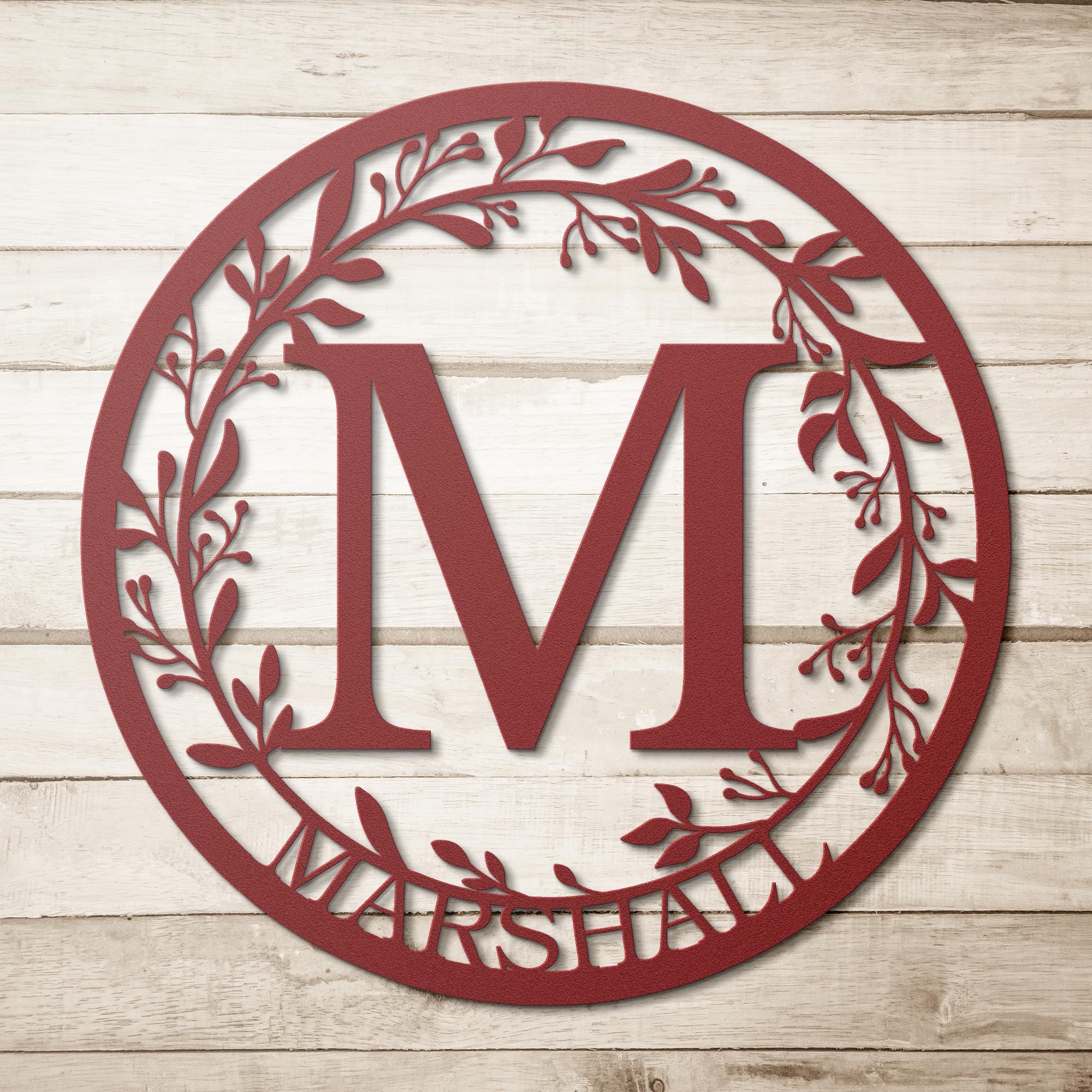 Personalized Wreath Sign - Custom Metal Art With Leafy Vine Border | Rustic Farmhouse Decor