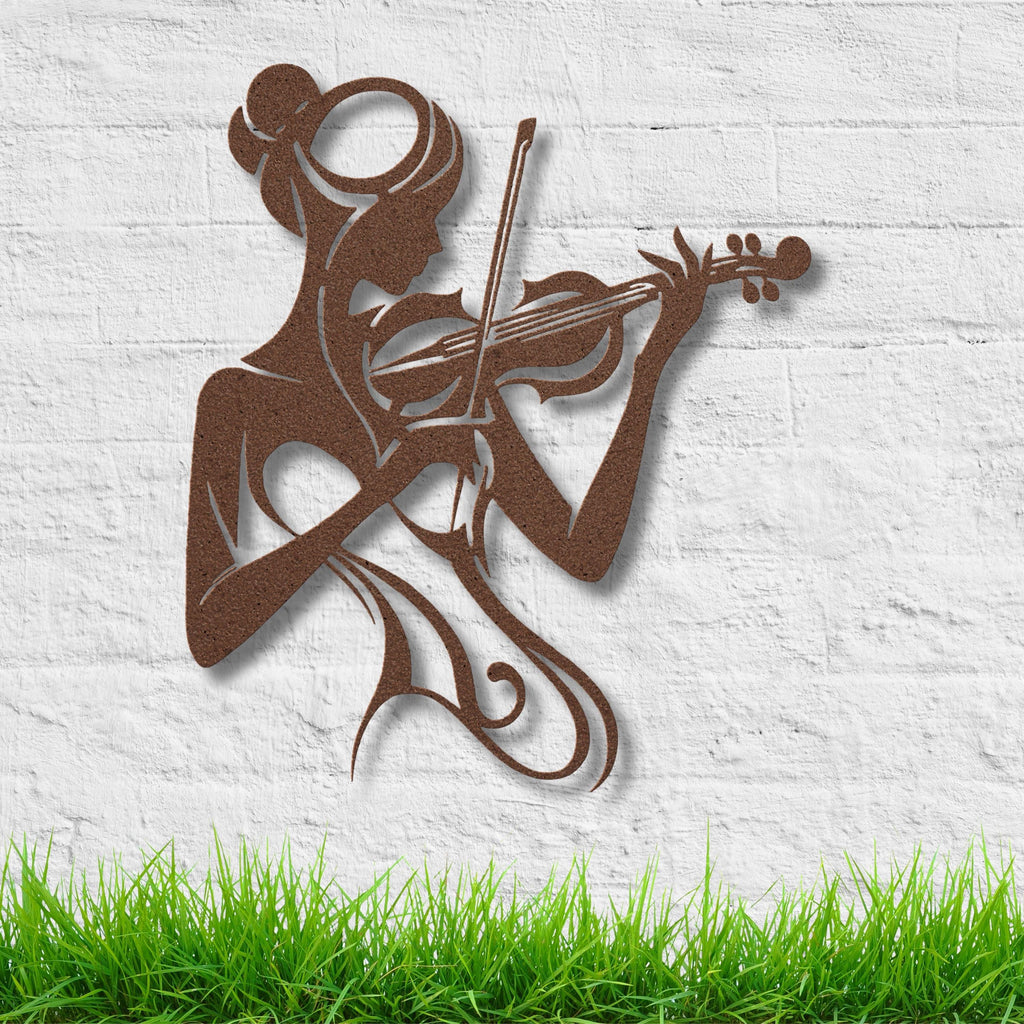Feminine Violin Player Metal Wall Art, Music Lover Gift, Silhouette Musician Sign, Abstract Lady Die Cut Home Decor, Indoor/Outdoor