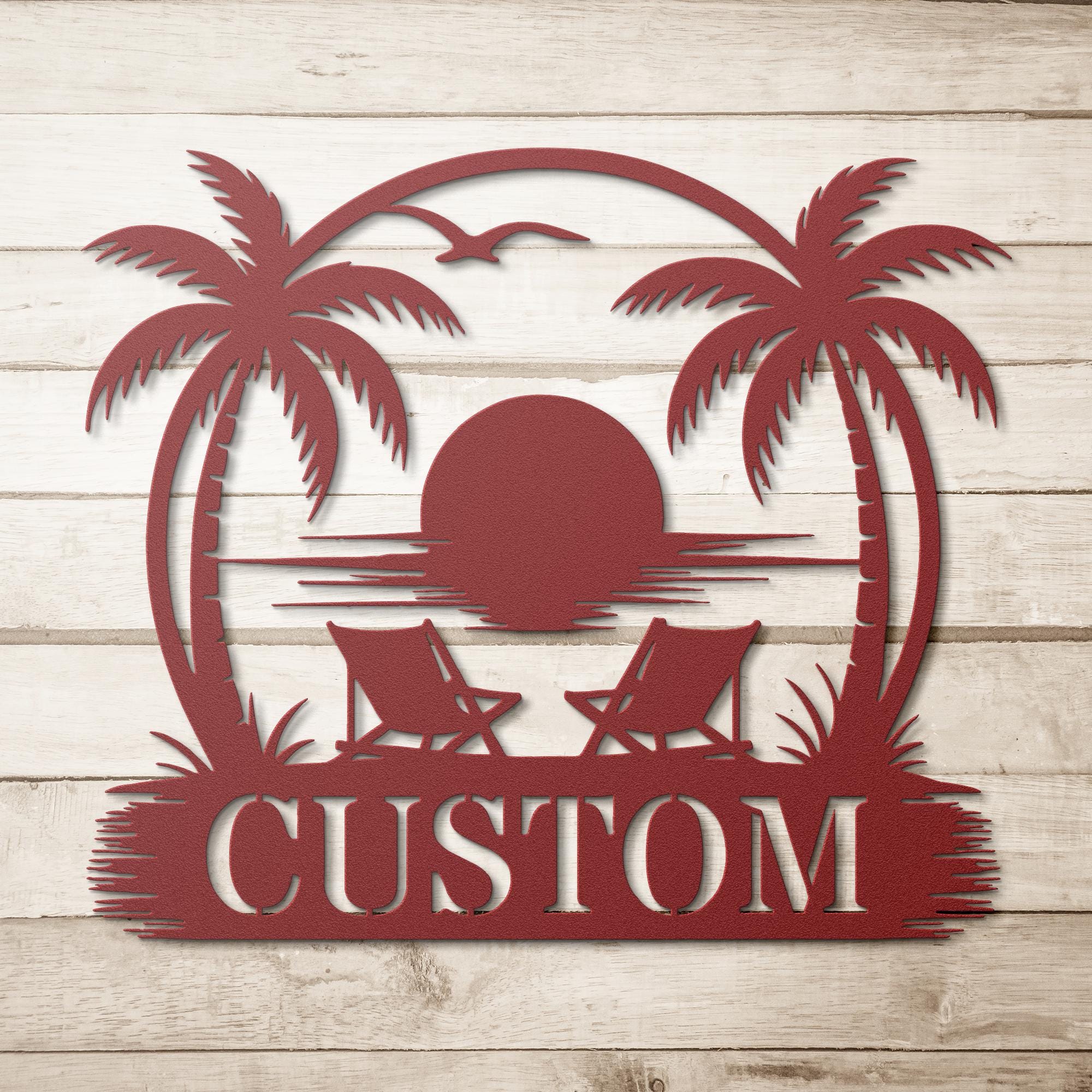 Personalized Beach House Sign - Custom Metal Plaque | Tropical Sunset Decor