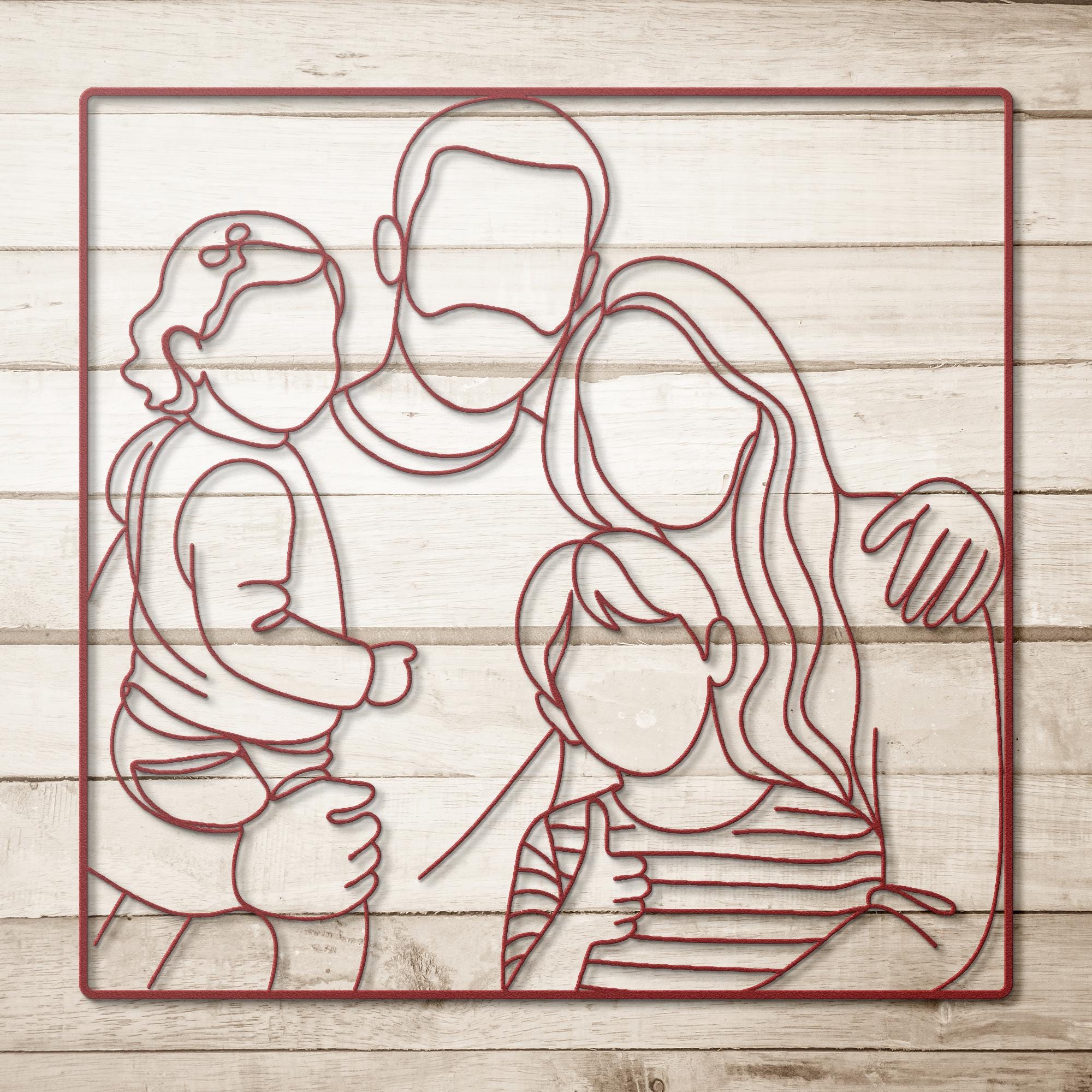 Custom Family Portrait Metal Line Art, Minimalist Outline Wall Decor