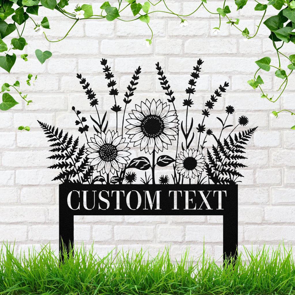 Personalized Metal Sign - Custom Garden Marker With Sunflower Yard Decor