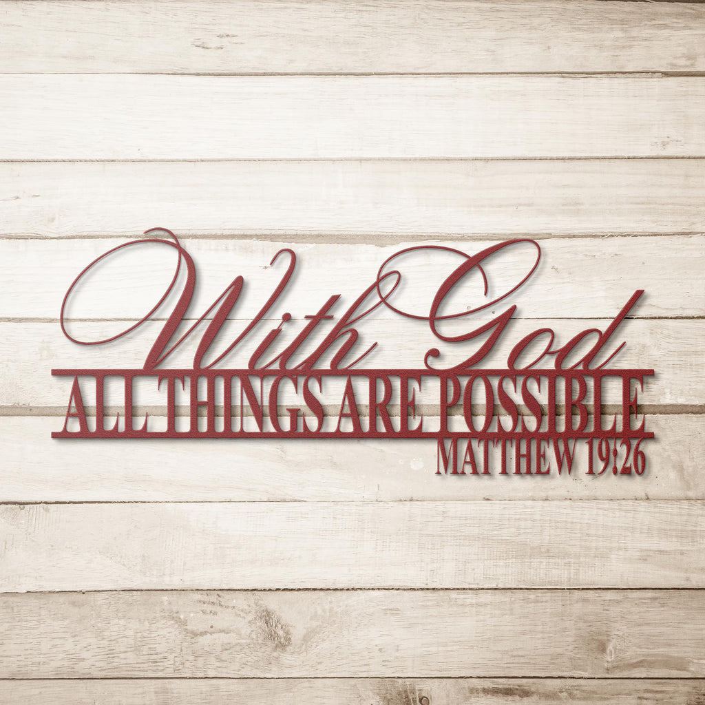 Matthew 19:26 Metal Sign, Christian Home Decor