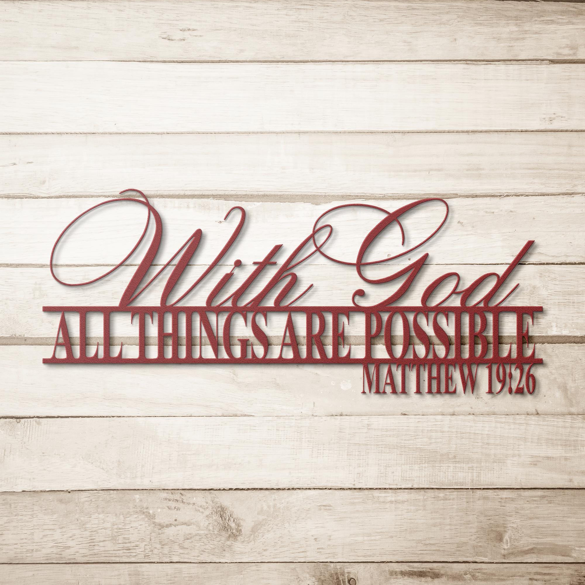 Matthew 19:26 Metal Sign, Christian Home Decor