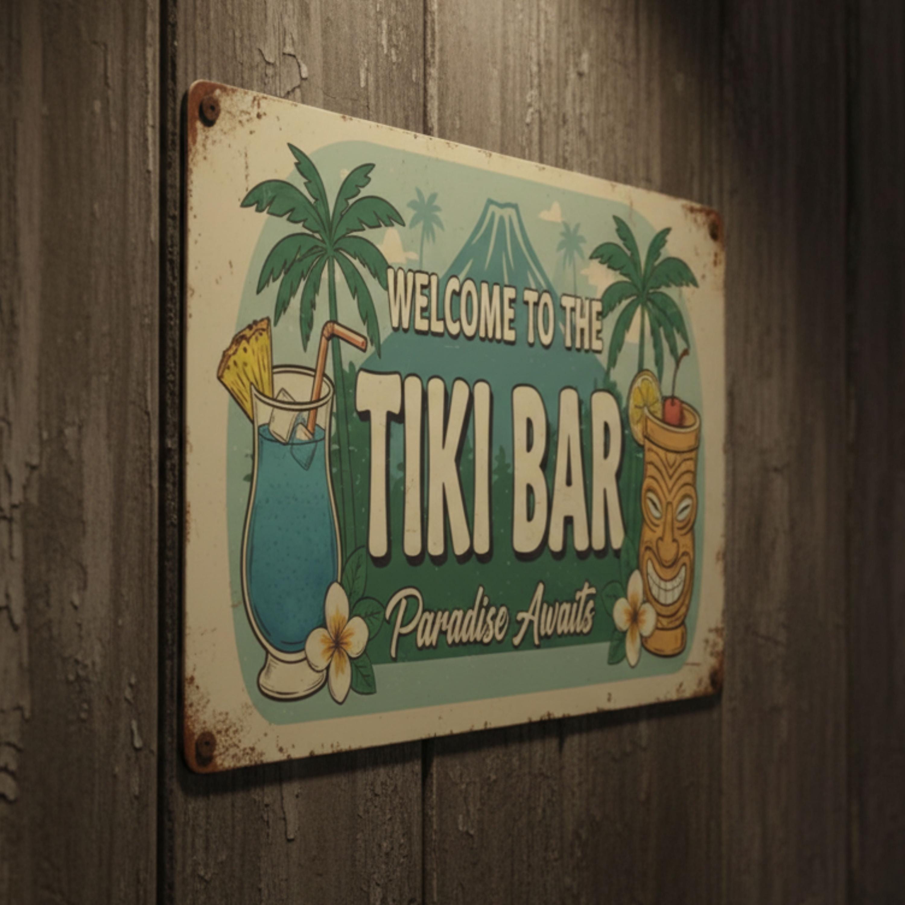 Tiki Bar Metal Sign | Tropical Retro Wall Art