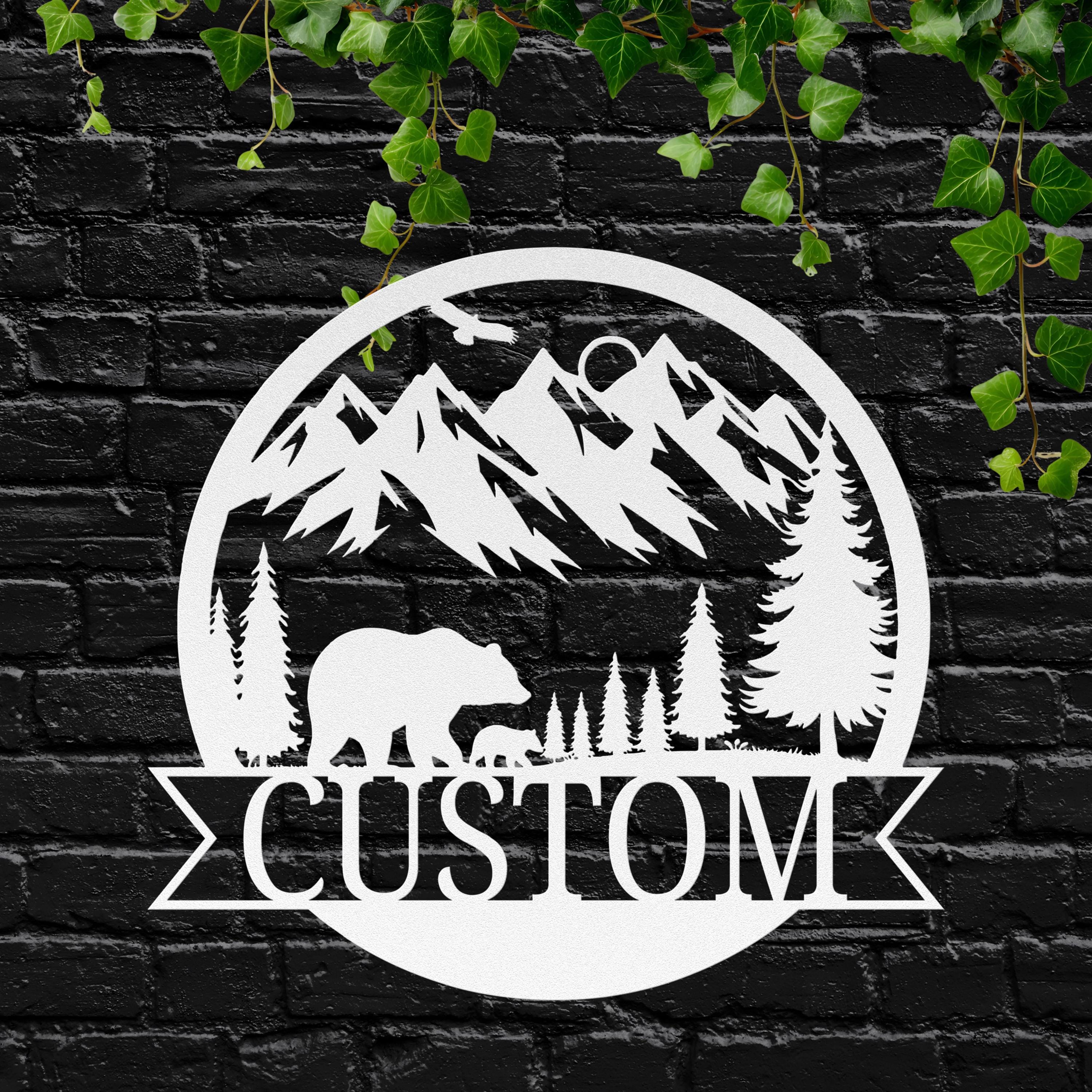 Custom Mountain Bear Sign - Personalized Family Name Metal Cabin Decor