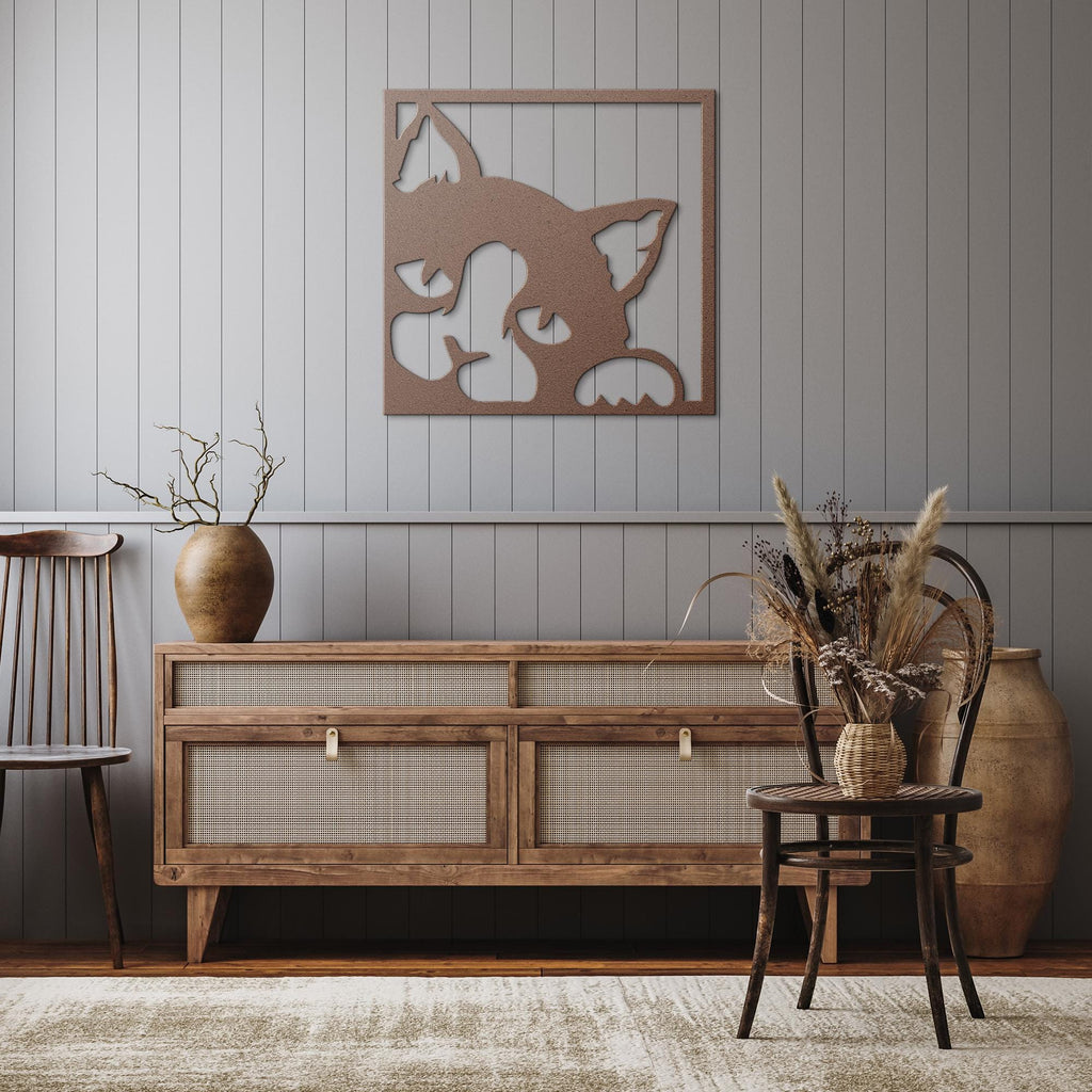 Peeking Cat Wall Art | Modern Animal Artwork - Black Cat Metal Sign Gift