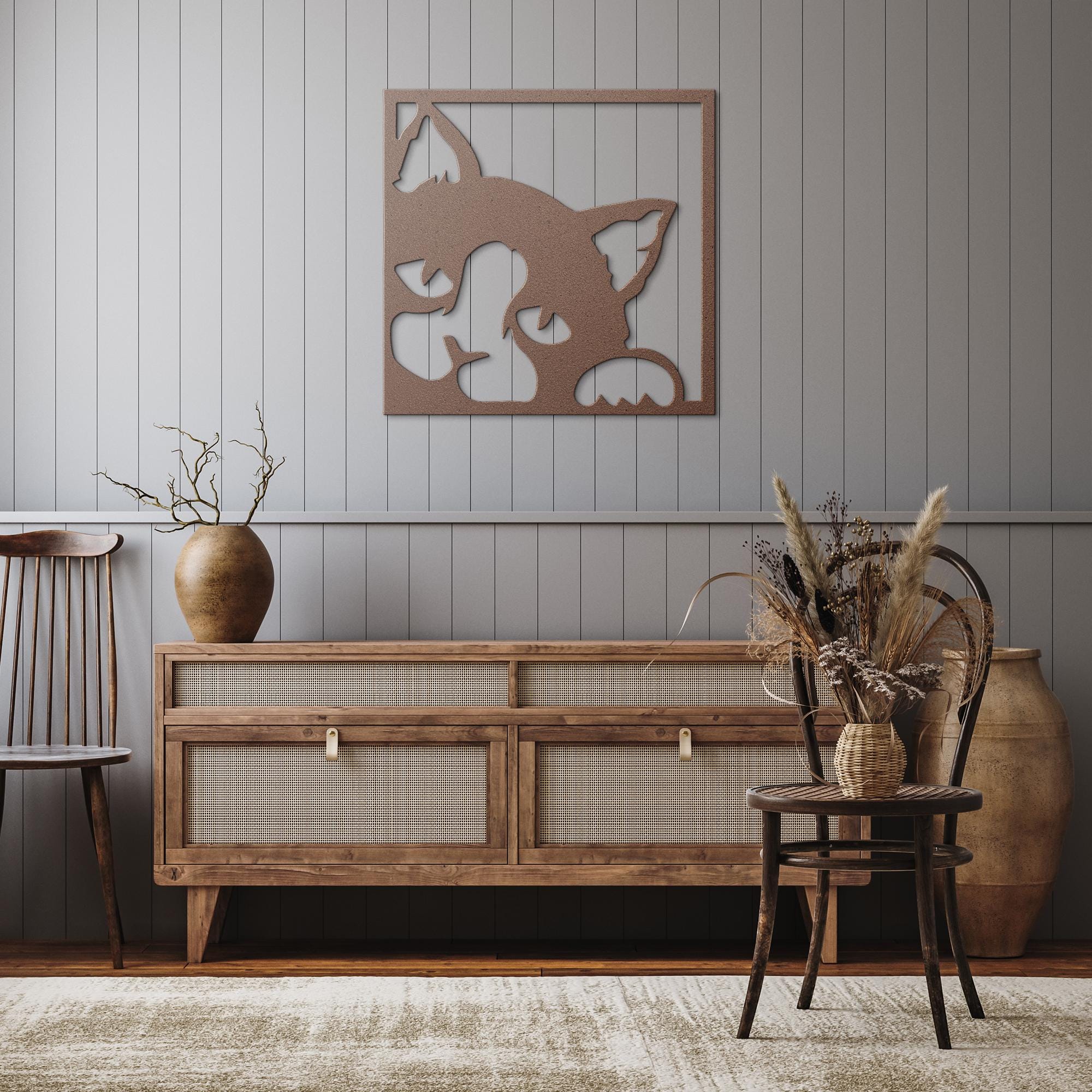 Peeking Cat Wall Art | Modern Animal Artwork - Black Cat Metal Sign Gift