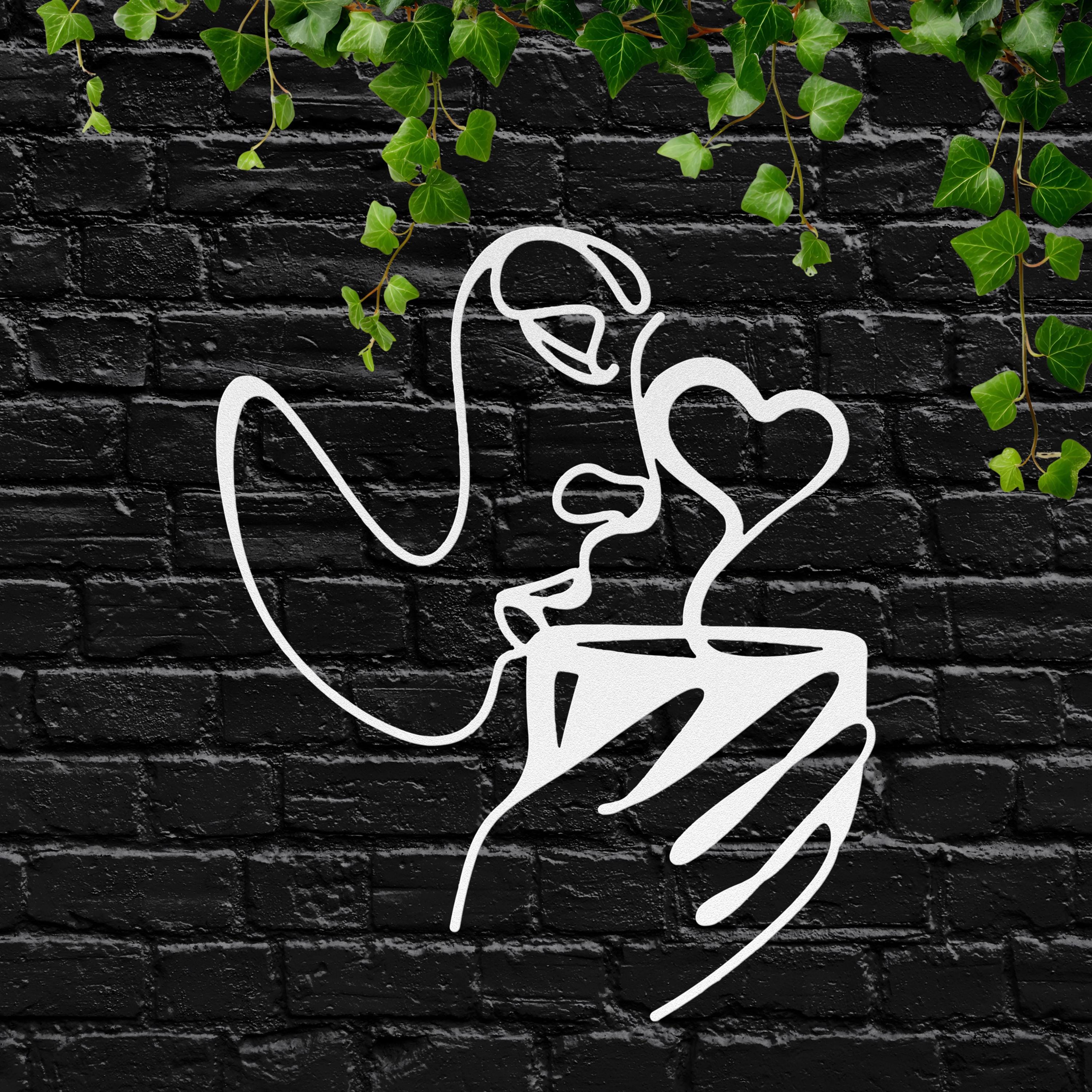 Coffee Metal Wall Art, Minimalist Woman Line Art, Kitchen Decor