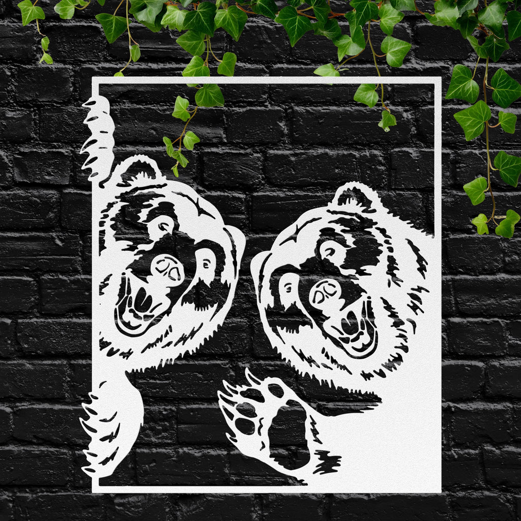 Smiling Bears Metal Wall Art, Playful Grizzly Sign, Wildlife Cabin Decor, Happy Animal Gift