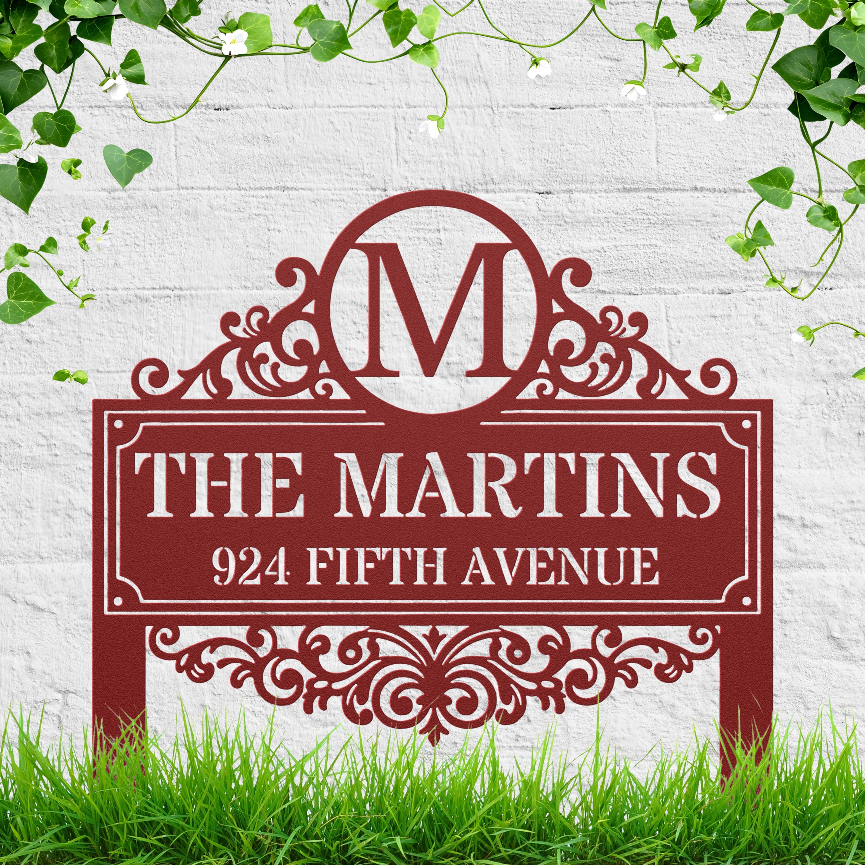 Monogram Metal Address Plaque, Personalized Family Name House Sign, Custom Elegant Home Decor Yard Stake