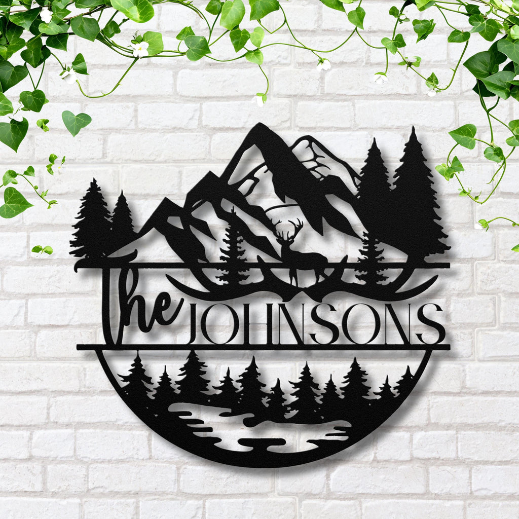 Personalized Mountain Elk Metal Sign, Custom Family Name Cabin Decor, Wildlife Forest Wall Art