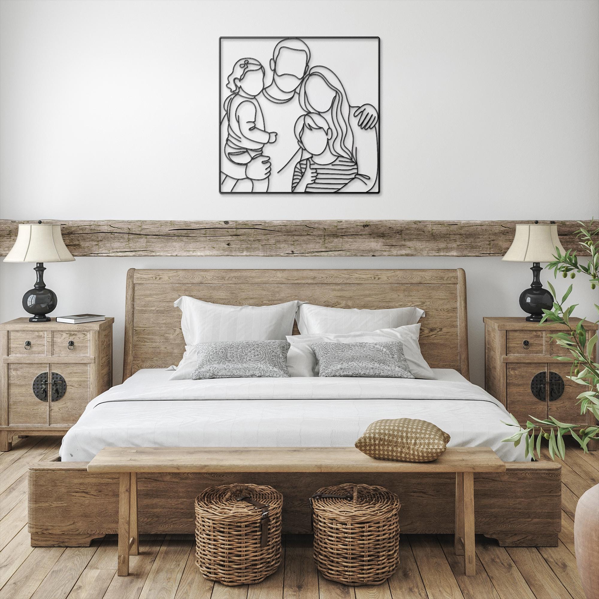 Custom Family Portrait Metal Line Art, Minimalist Outline Wall Decor