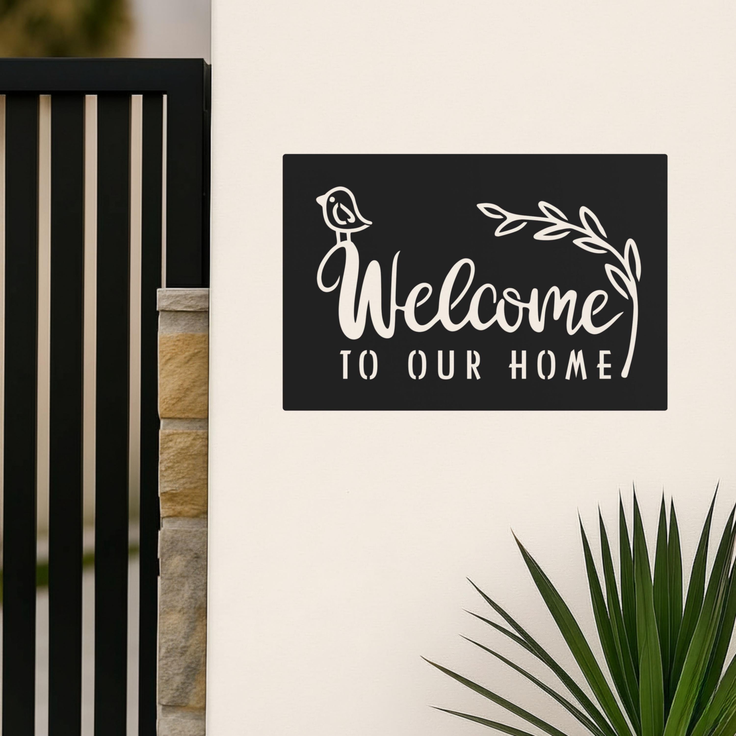 Welcome To Our Home Metal Sign, Bird & Vine Decor