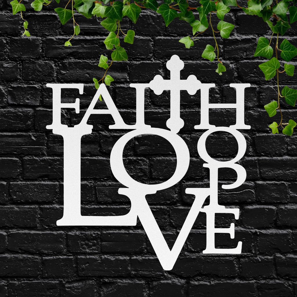 Faith Hope Love Metal Sign, Christian Cross Wall Art, Religious Decor, Inspirational Gift, Scripture Art