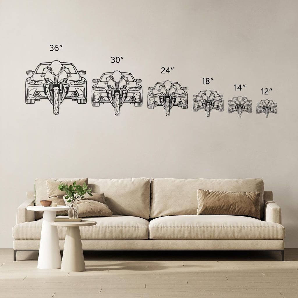 Car and Motorcycle Metal Wall Art | Automotive Duet Silhouette | Front View Die-Cut Sign | Garage Decor | Motorhead Gift