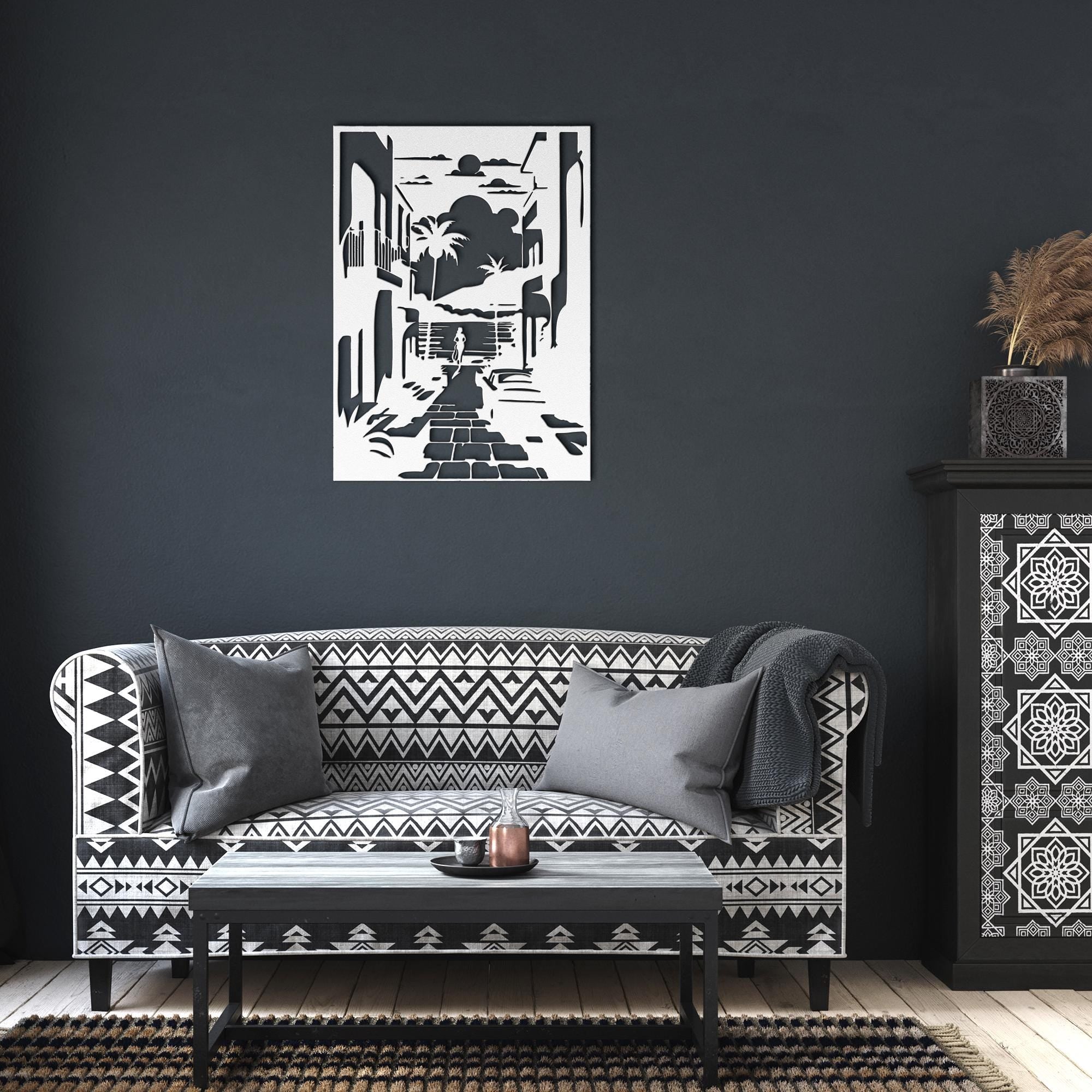 Mediterranean Street Metal Wall Art, Coastal Decor, Summer Beach House, Patio Sign