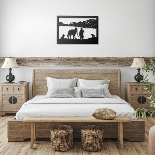 Cowboy Metal Wall Art – Rustic Cabin Decor | Western Ranch Silhouette Sign