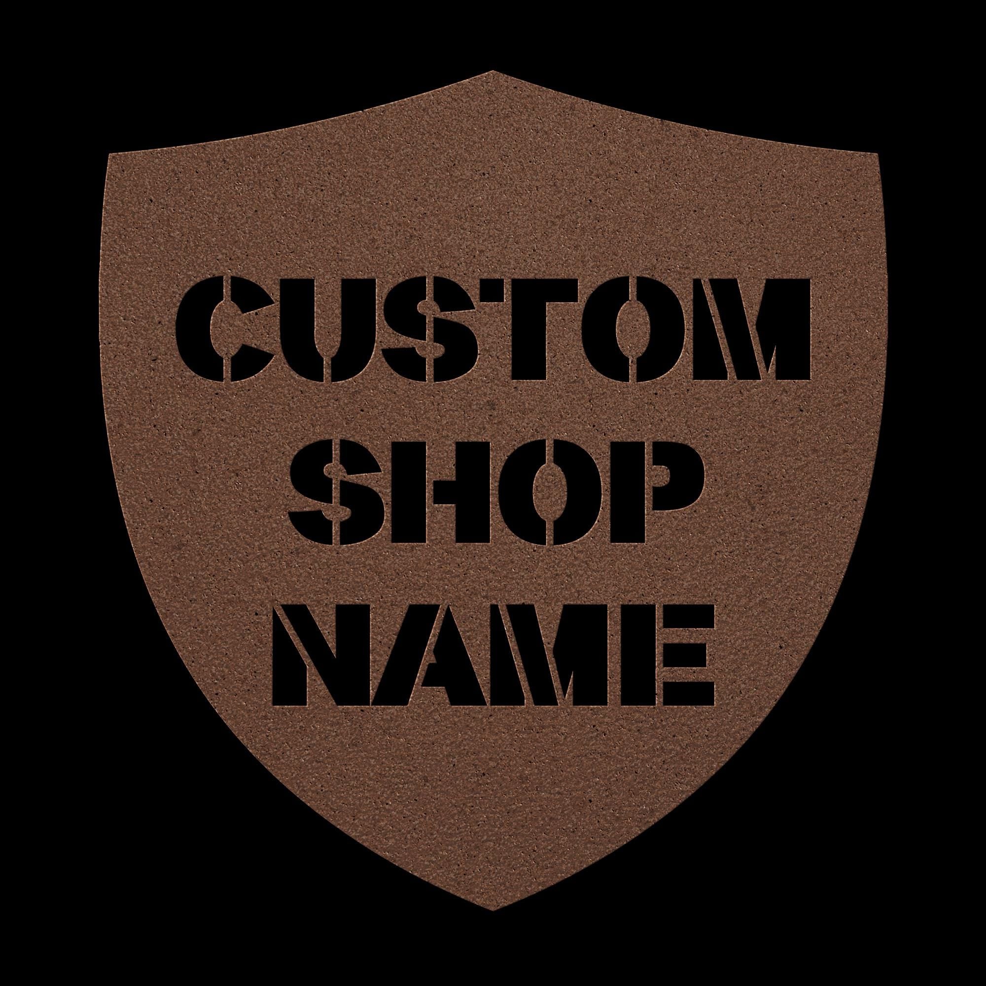 Custom Shield Metal Sign: Personalized Shop Name, Logo